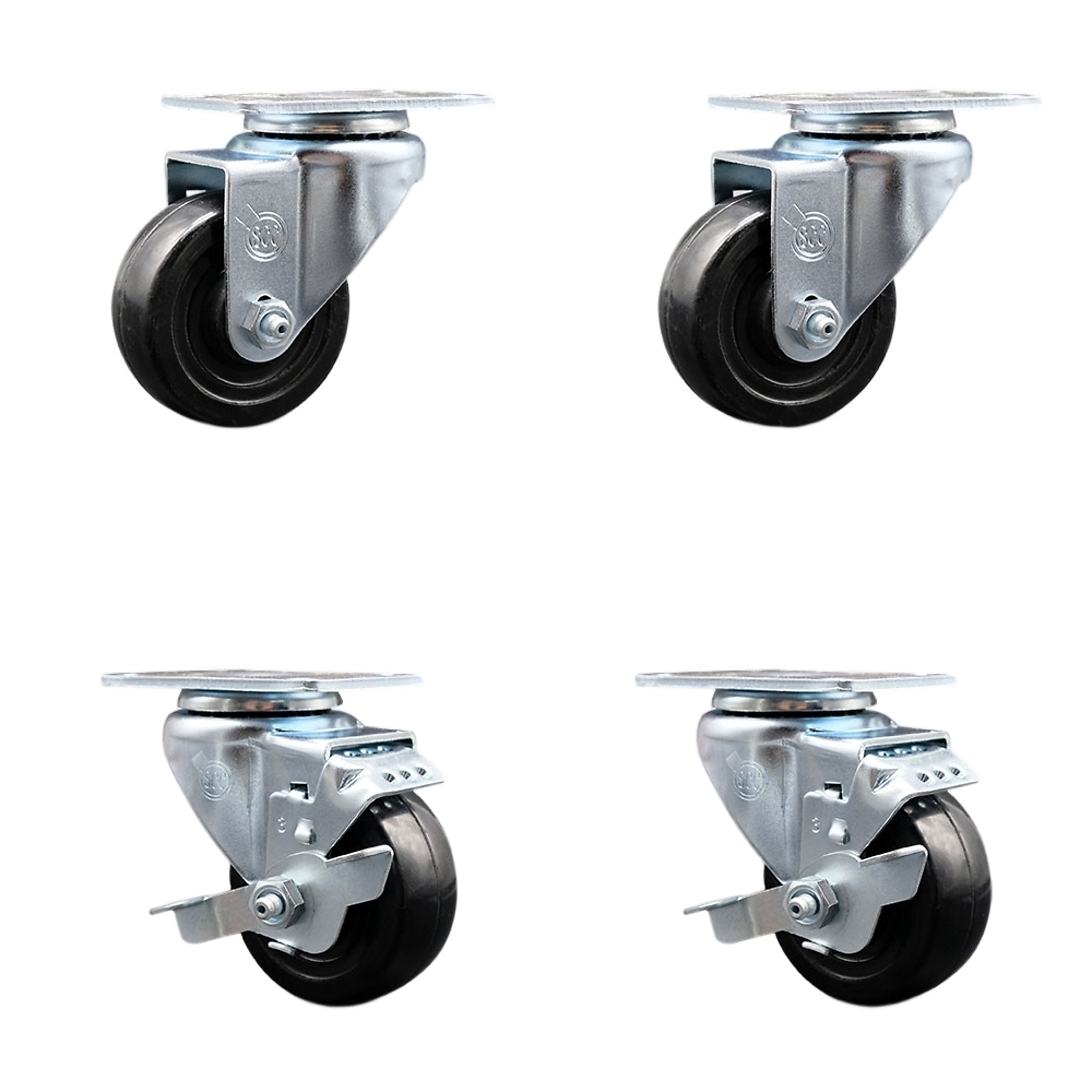 Service Caster, 3Inch x 1.25Inch Plate Casters, Wheel Diameter 3 in, Caster Type Swivel, Package (qty.) 4, Model AVA-SCC-20S314-HRS-TP2-2-TLB-2