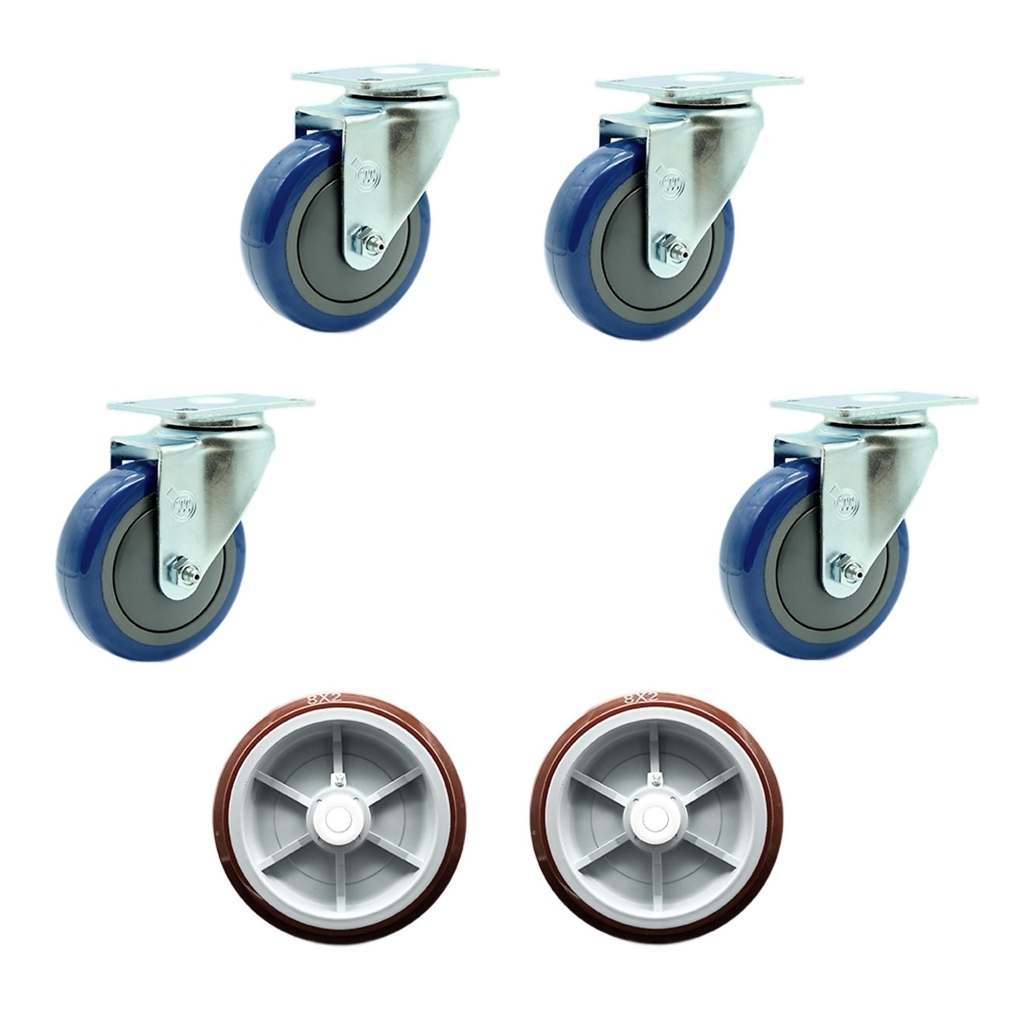 Service Caster, Plate Casters, Caster Type Swivel, Package (qty.) 6, Model REG-20S414-PPUB-BLUE-TP2-4-PPUD820-2