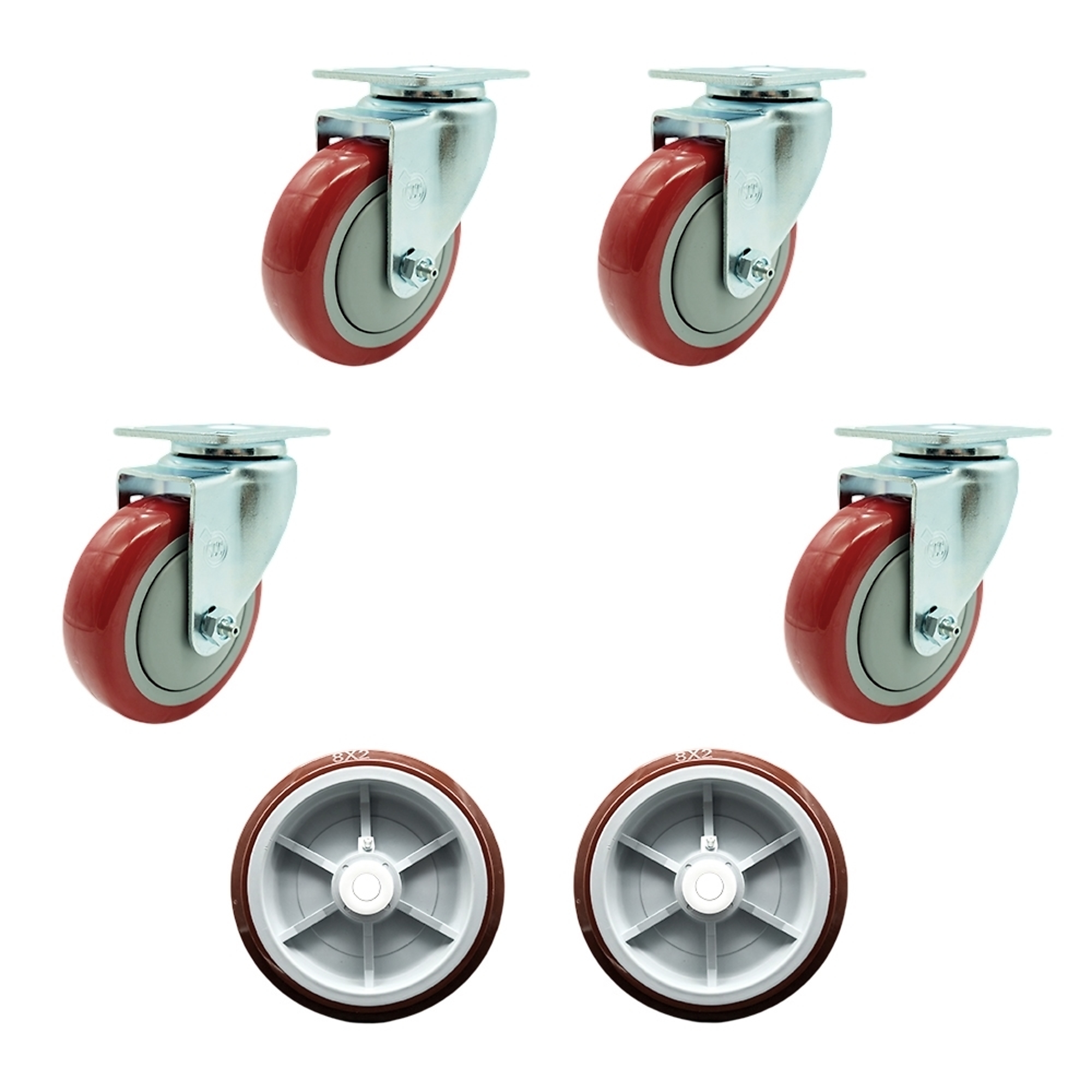 Service Caster, Plate Casters, Caster Type Swivel, Package (qty.) 6, Model REG-20S414-PPUB-RED-TP2-4-PPUD820-2