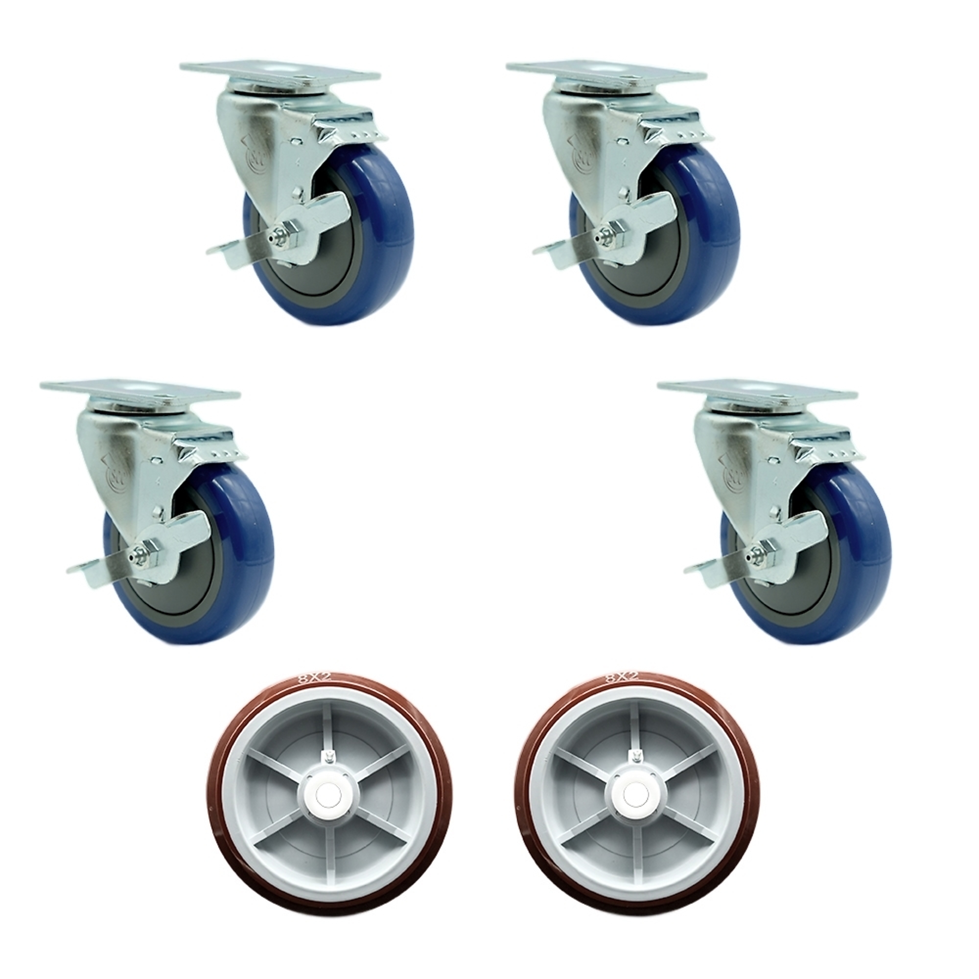 Service Caster, Plate Casters, Caster Type Swivel, Package (qty.) 6, Model REG-20S414PPUBBLU-TLB-TP2-4PPUD820-2