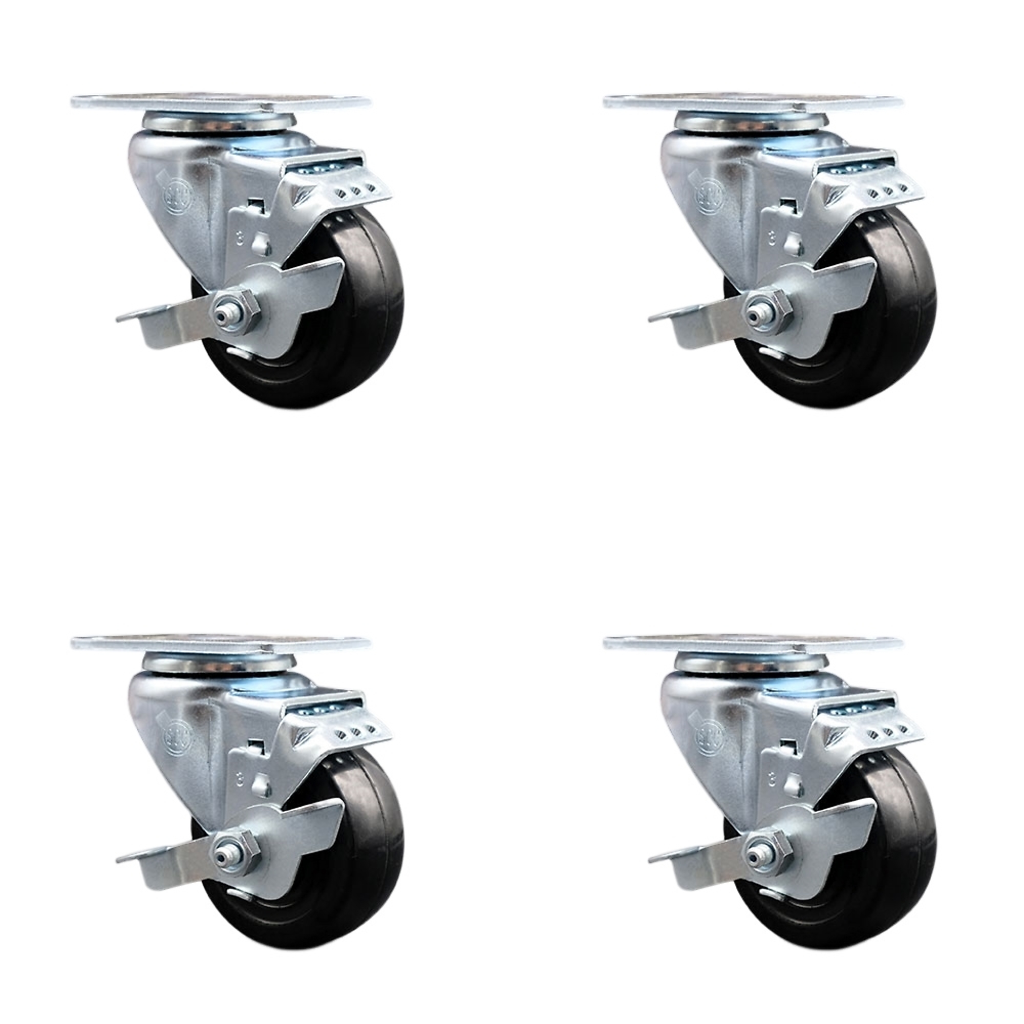 Service Caster, 3Inch x 1.25Inch Plate Casters, Wheel Diameter 3 in, Caster Type Swivel, Package (qty.) 4, Model AVA-SCC-20S314-HRS-TLB-TP2-4