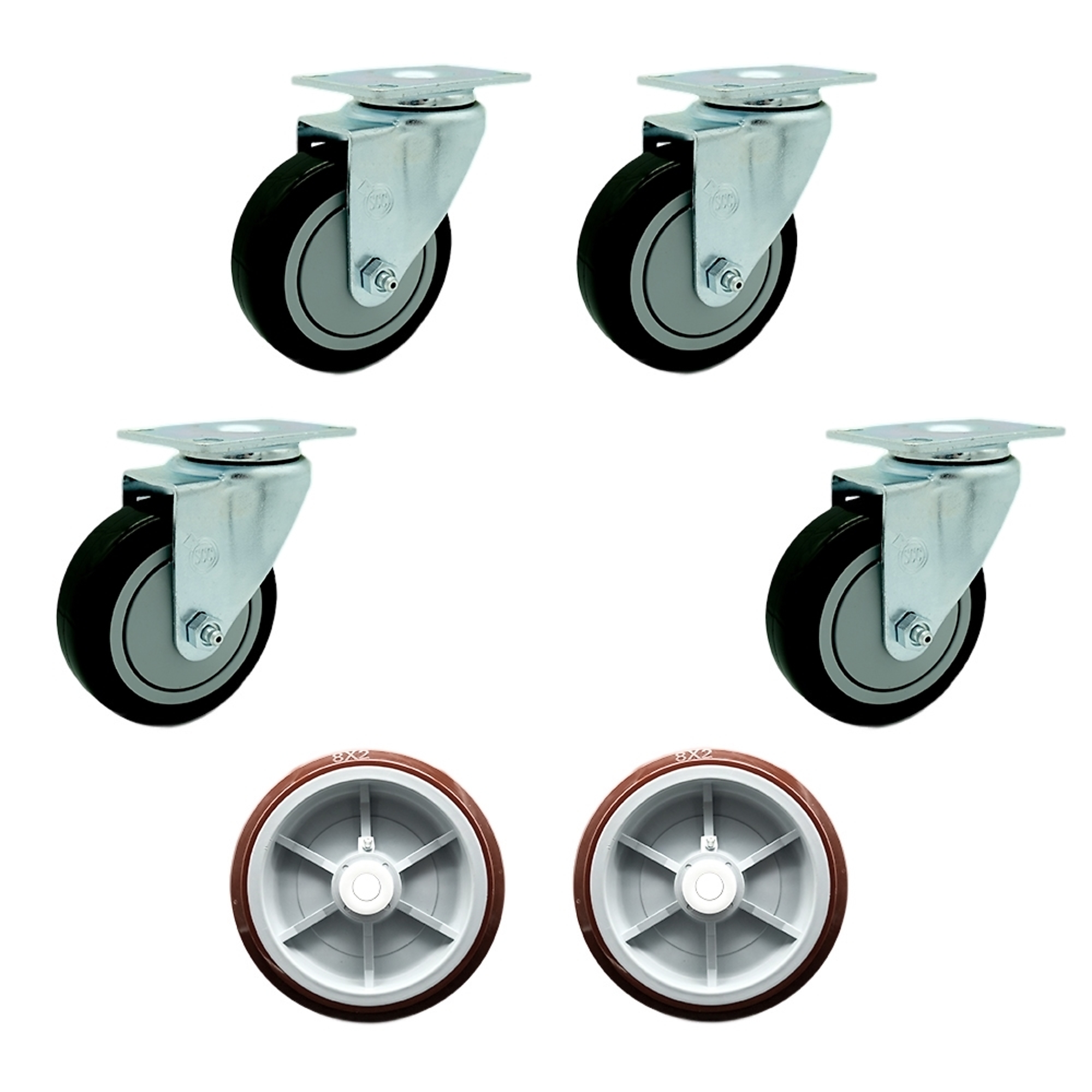 Service Caster, Plate Casters, Caster Type Swivel, Package (qty.) 6, Model REG-20S414-PPUB-BLK-TP2-4-PPUD820-2