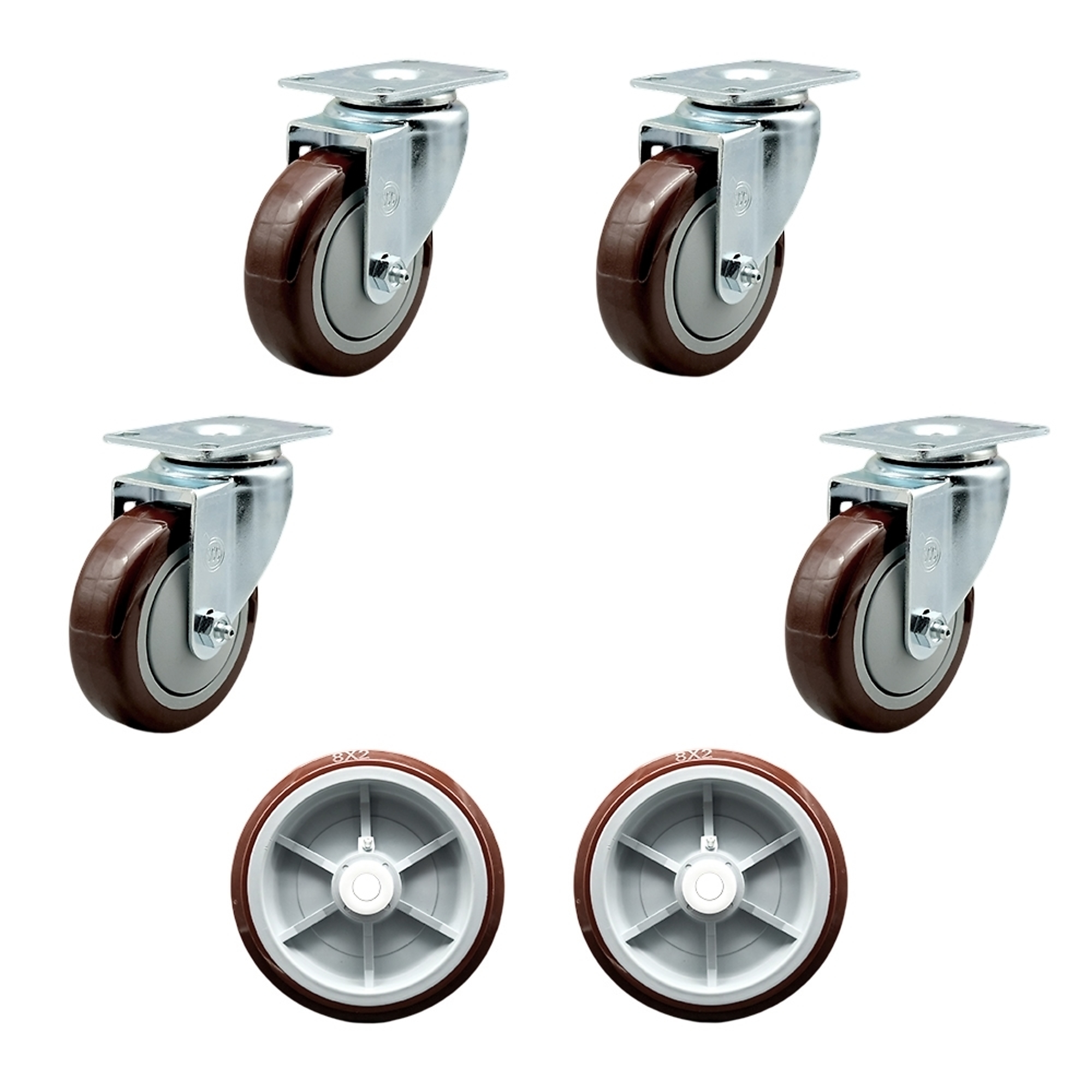 Service Caster, Plate Casters, Caster Type Swivel, Package (qty.) 6, Model REG-20S414-PPUB-MRN-TP2-4-PPUD820-2