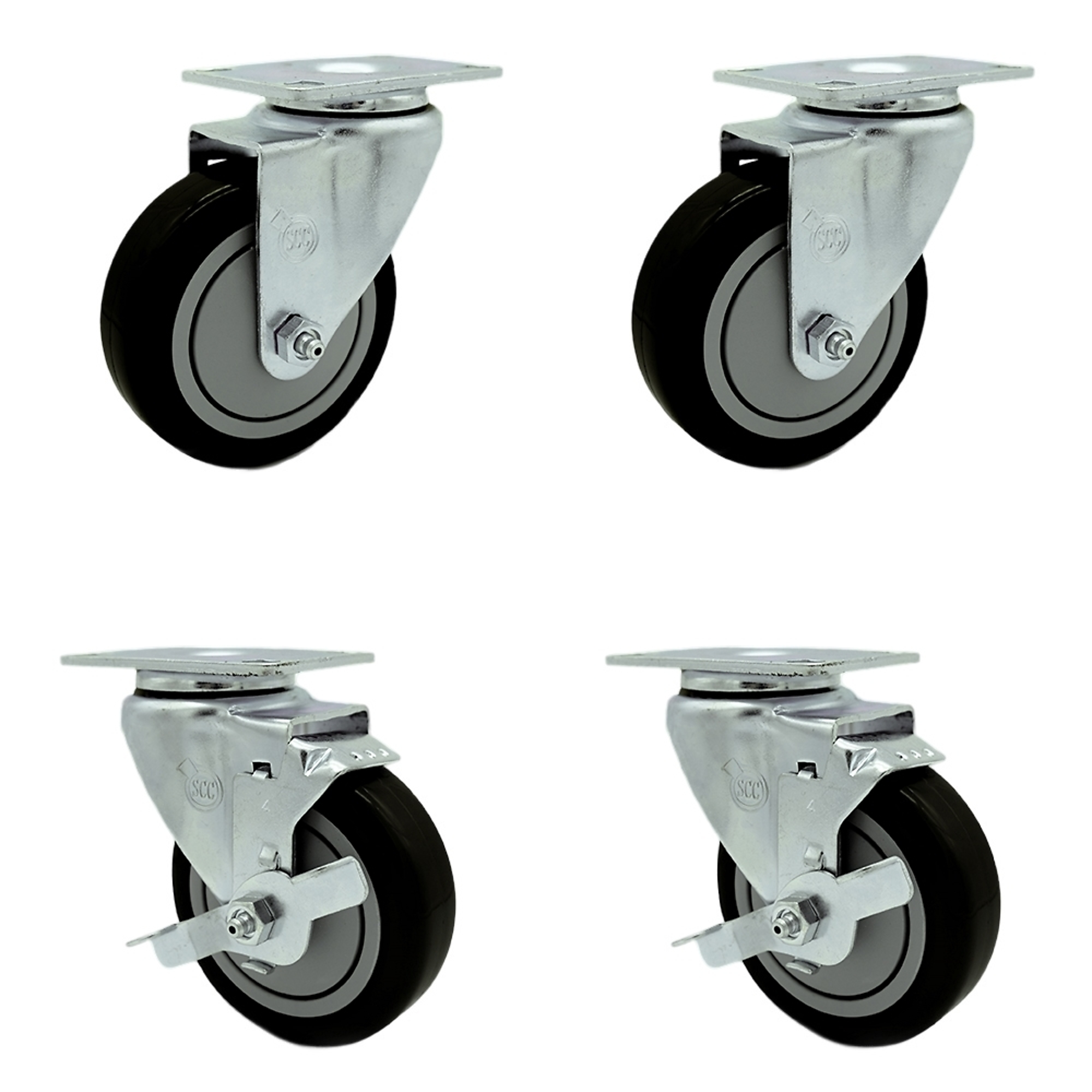 Service Caster, 4Inch x 1.25Inch Plate Casters, Wheel Diameter 4 in, Caster Type Swivel, Package (qty.) 4, Model REG-SCC-20S414-PPUB-BLK-TP2-2-TLB-2