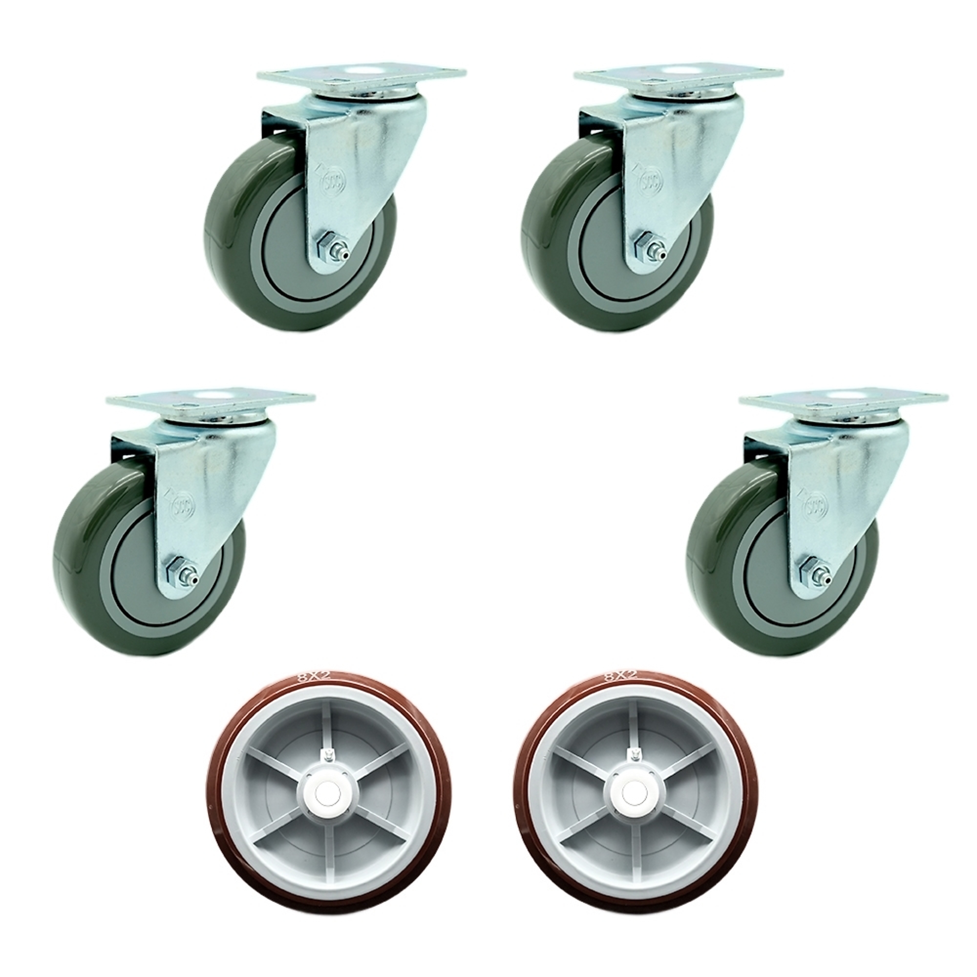 Service Caster, Plate Casters, Caster Type Swivel, Package (qty.) 6, Model REG-SCC-20S414-PPUB-TP2-4-PPUD820-2