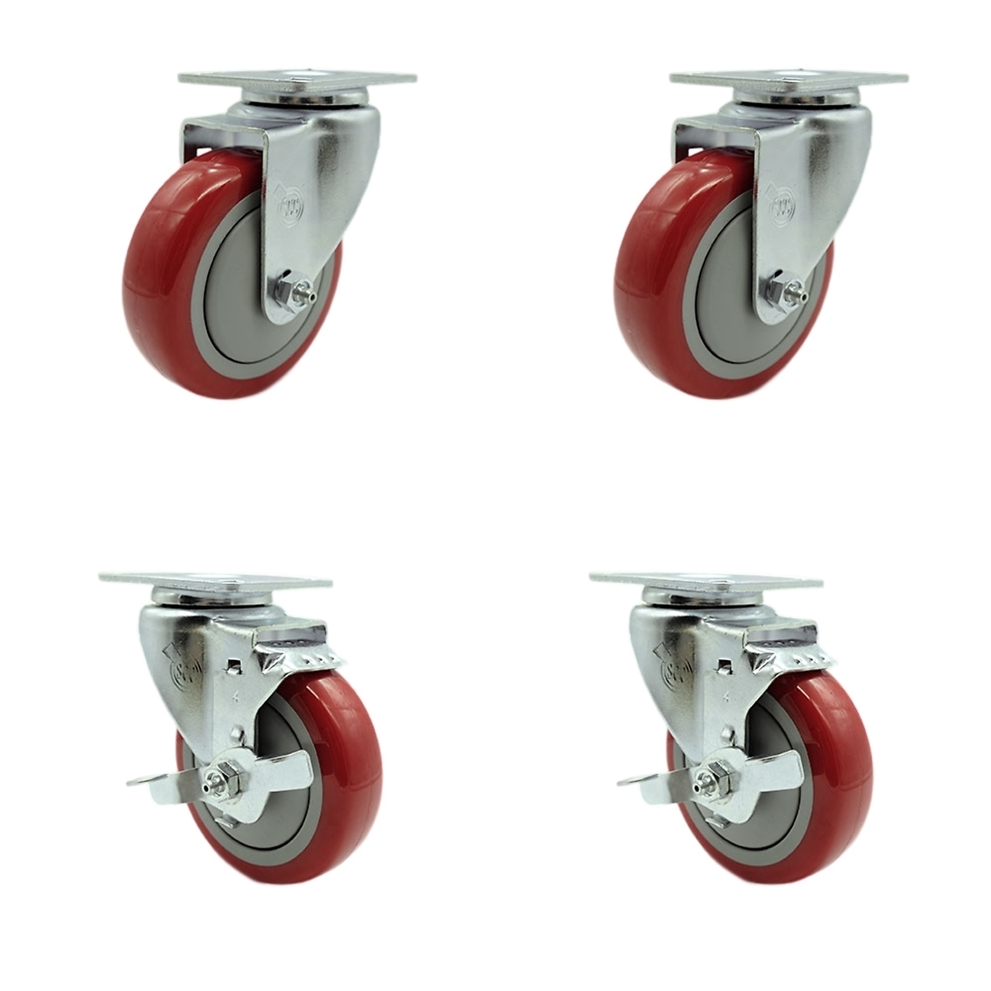 Service Caster, 4Inch x 1.25Inch Plate Casters, Wheel Diameter 4 in, Caster Type Swivel, Package (qty.) 4, Model REG-SCC-20S414-PPUB-RED-TP2-2-TLB-2