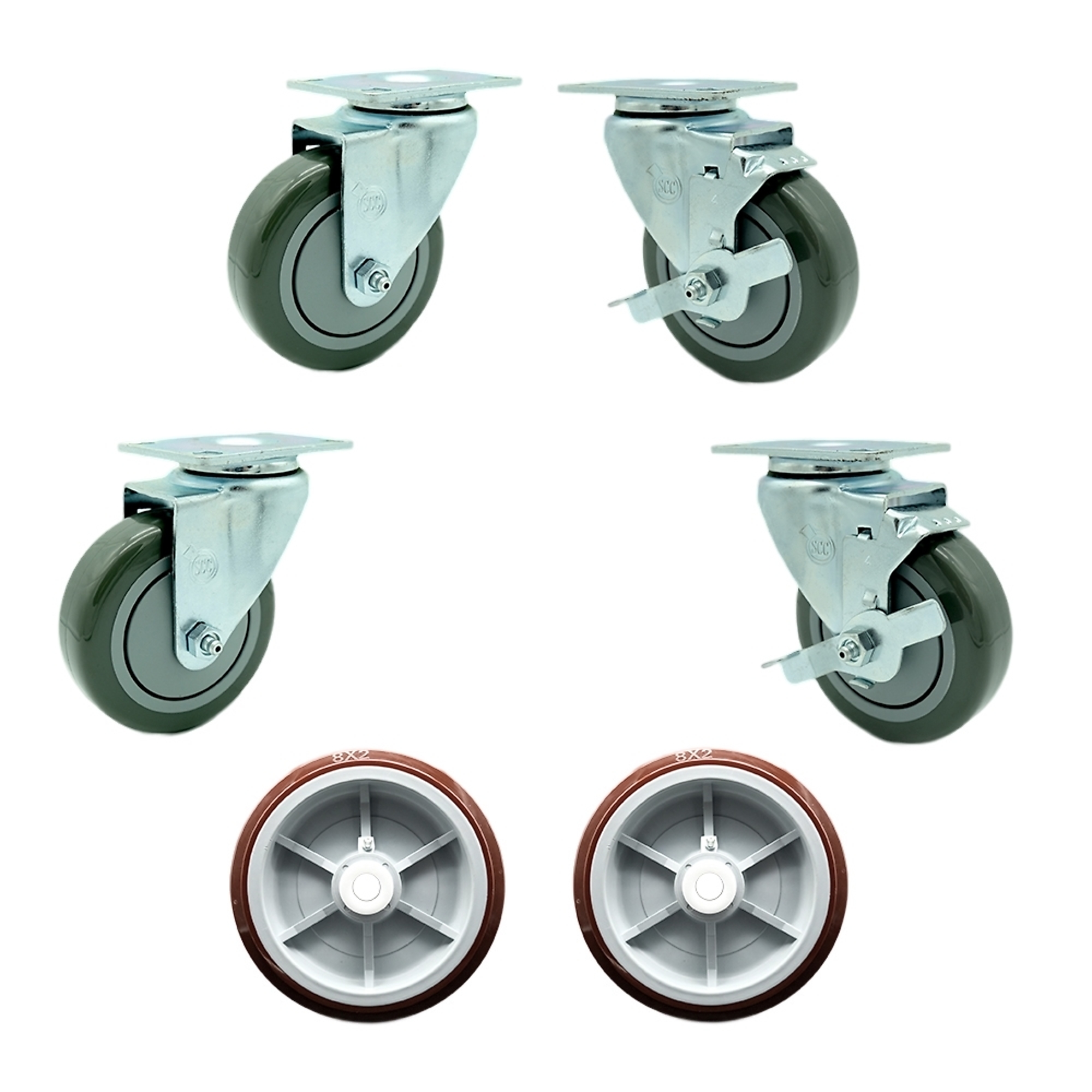 Service Caster, Plate Casters, Caster Type Swivel, Package (qty.) 6, Model REG-20S414-PPUB-TP2-2-TLB-2PPUD820-2