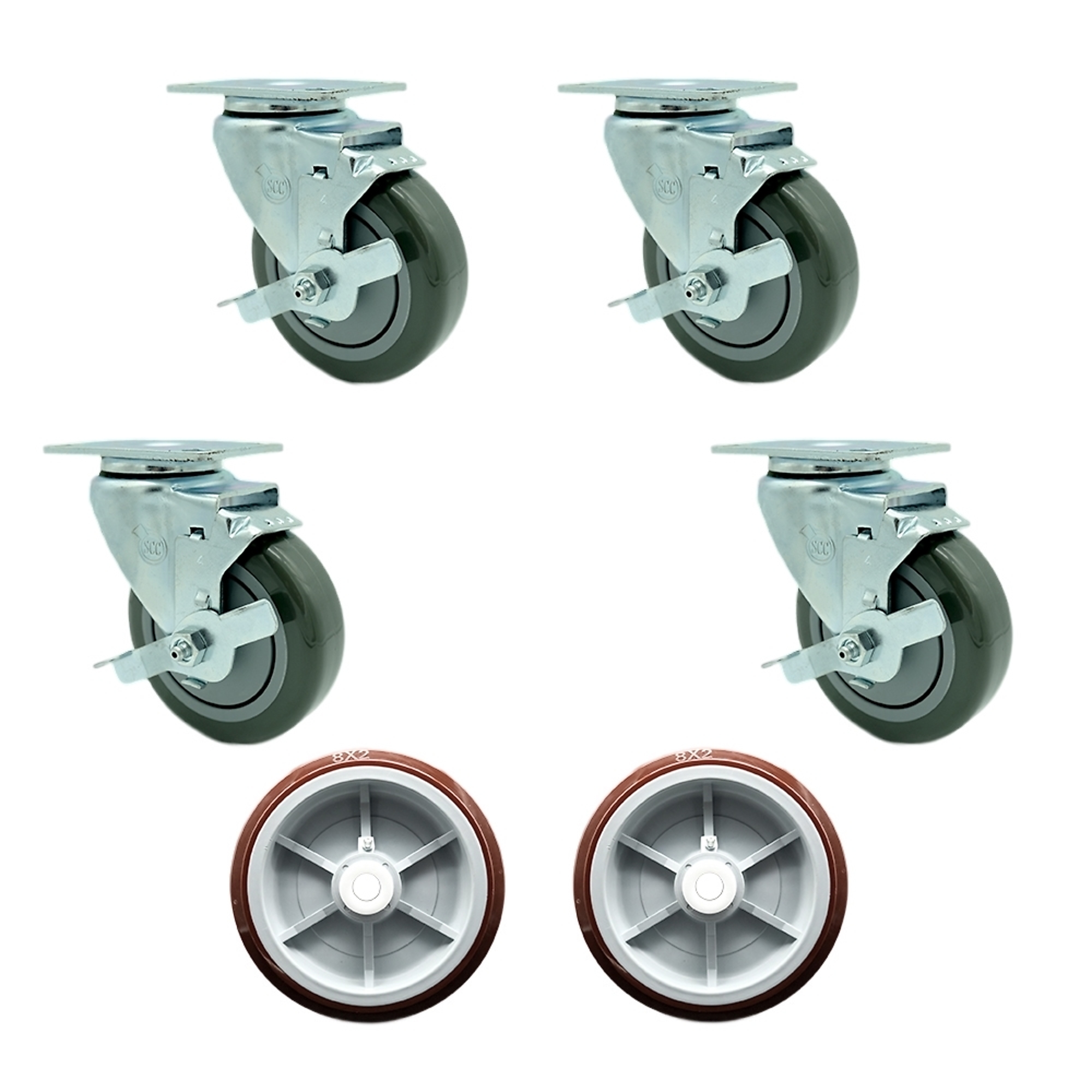 Service Caster, Plate Casters, Caster Type Swivel, Package (qty.) 6, Model REG-20S414-PPUB-TLB-TP2-4-PPUD820-2