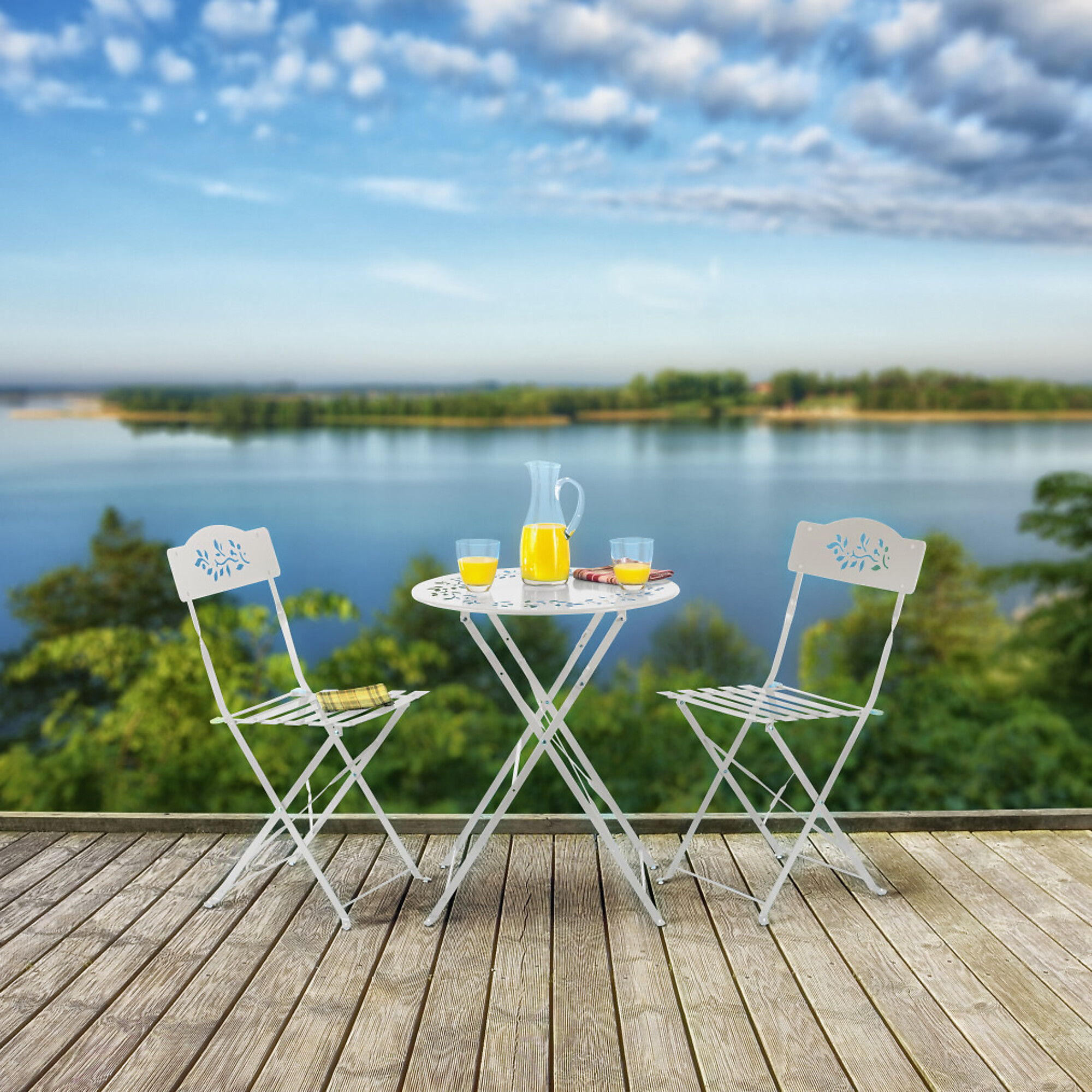 Alpine Corporation, 3-Piece White Metal Bistro Set with Leaf Details, Primary Color White, Material Metal, Width 24 in, Model MSY100A-WT