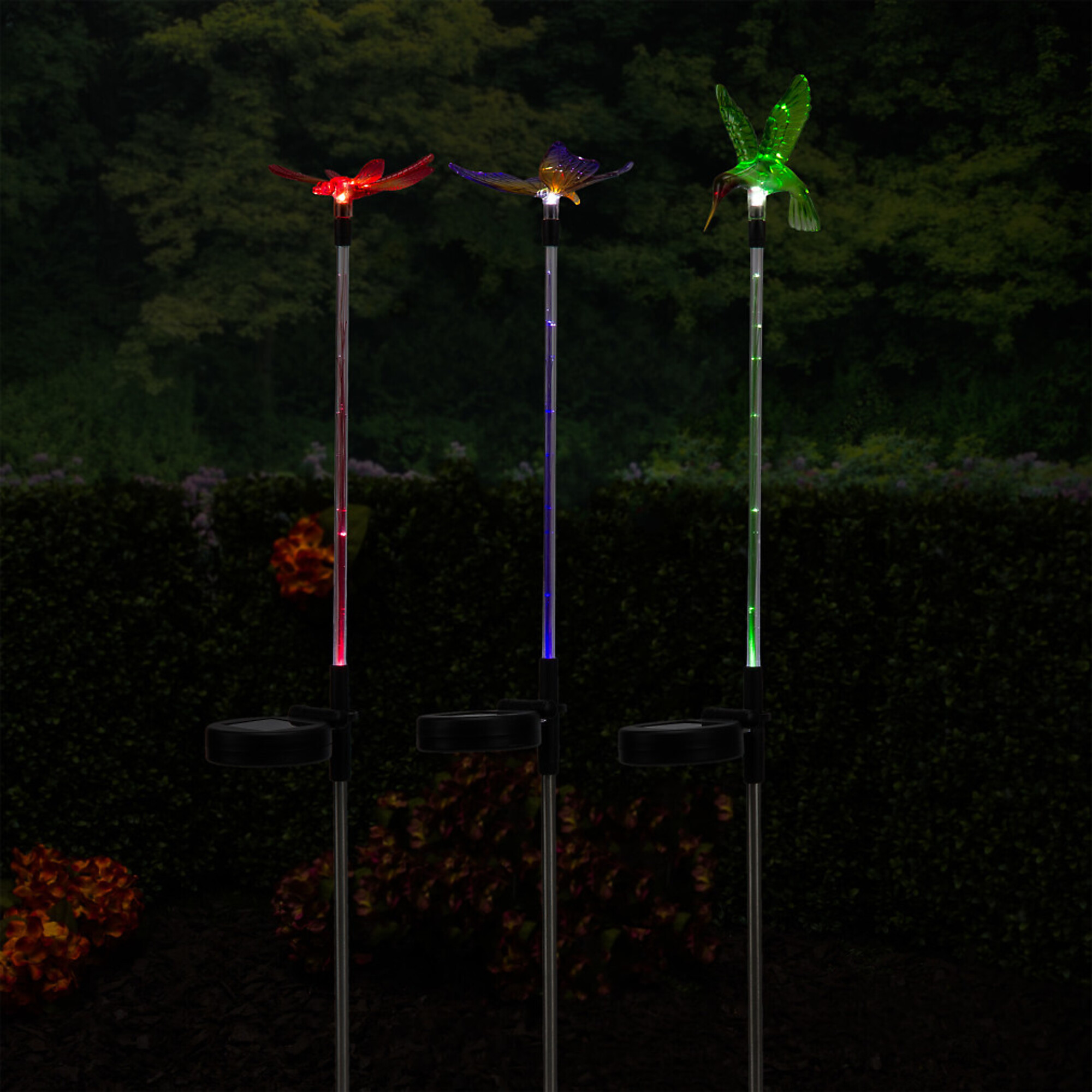 Alpine Corporation, Solar Insects/Bird Garden Stake with LEDs-Set of 3 Model QLP1340A-SLR-3
