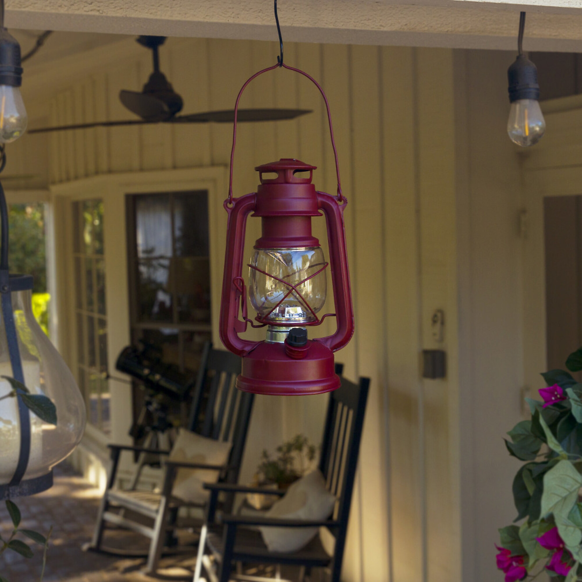 Alpine Corporation, Red Hurricane Lantern with Cool White LED Lights, Model BST124RD