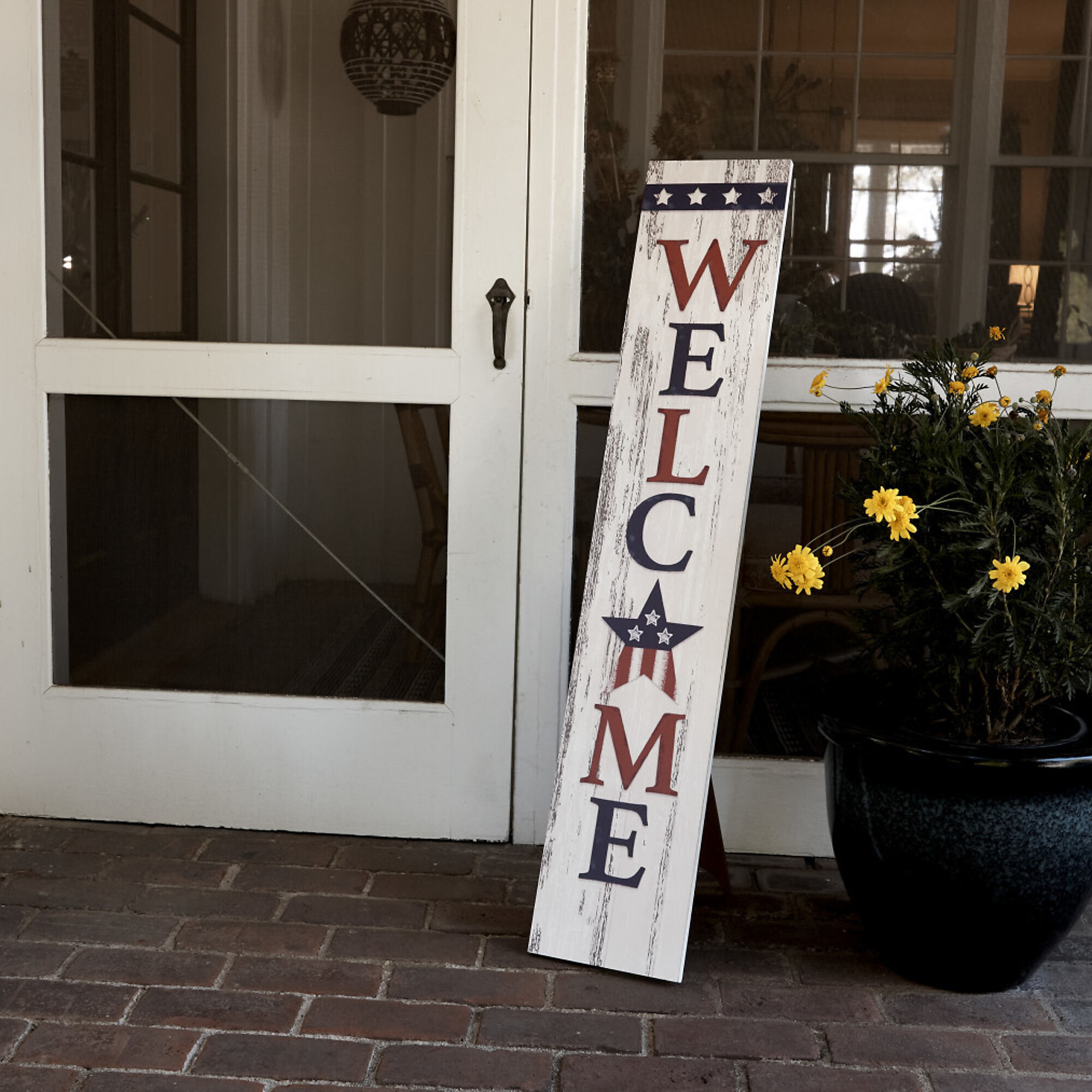 "Alpine Corporation, Wooden American Porch ""Welcome"" Sign w/ Back Easel, Model SCC632"