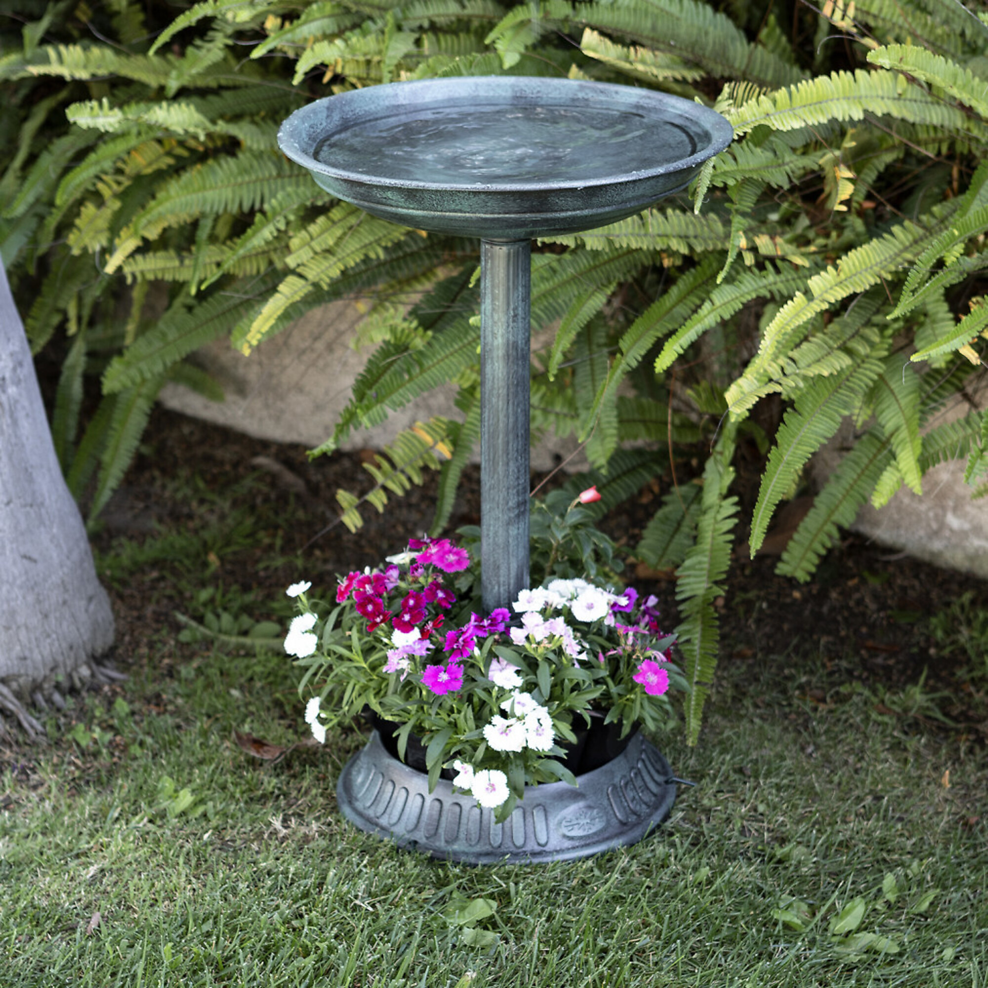 Alpine Corporation, Birdbath with Planter Pedestal - Green, Model TIZ112