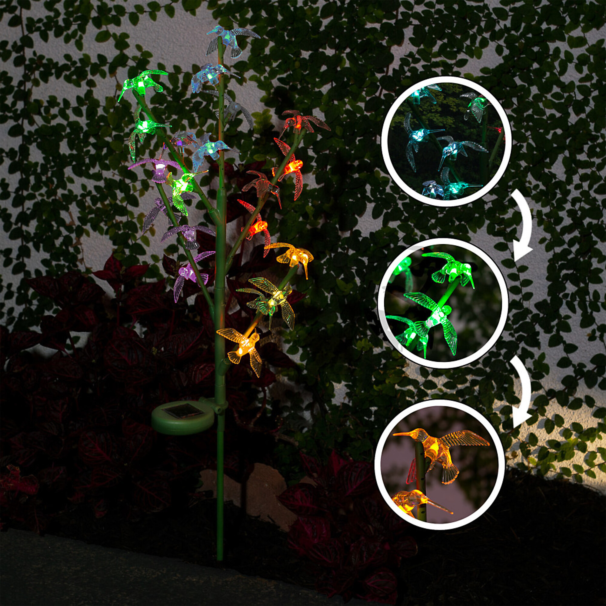 Alpine Corporation, Solar Hummingbird Garden Stake w/ Colorful Lights, Model QLP1049SLR-CC