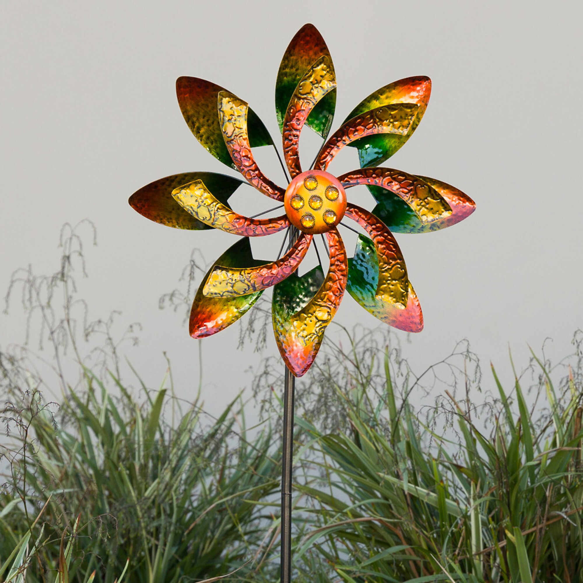 Alpine Corporation, Vibrant Jeweled Blade Wind Spinner Garden Stake, Model SLL1876