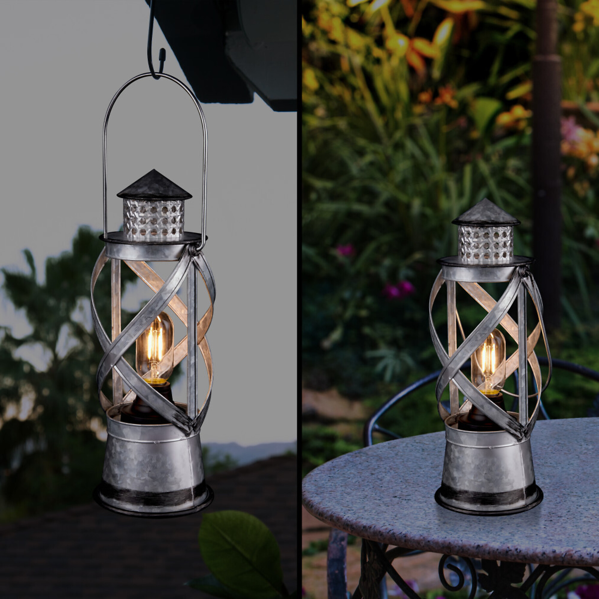 Alpine Corporation, Small Silver Lantern Decor w/ LED Lights and Timer, Model OAB140HH-S-SL