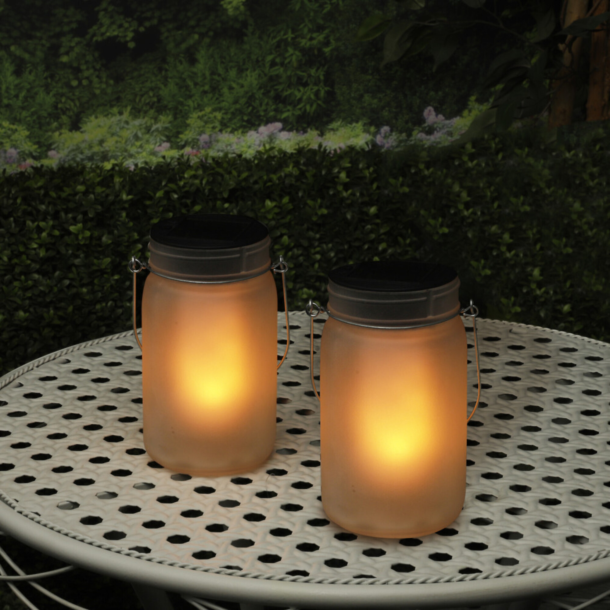 Alpine Corporation, Solar Jar Glass Lantern w/ LED Lght - Set of 2, Model QMC236SLR-2