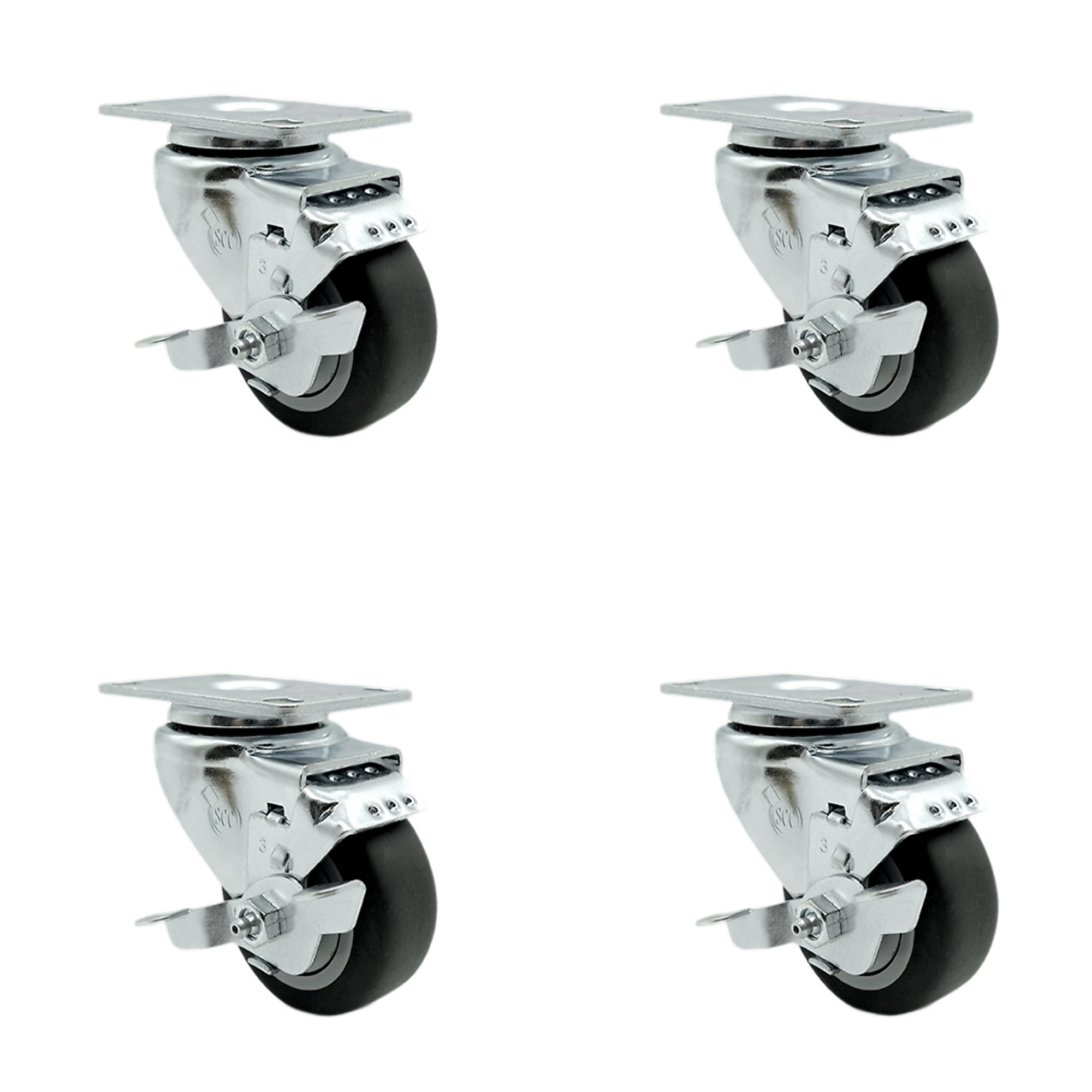 Service Caster, 3Inch x 1 1/4Inch Plate Casters, Wheel Diameter 3 in, Caster Type Swivel, Package (qty.) 4, Model CAM-SCC-20S314-TPRB-TLB-4