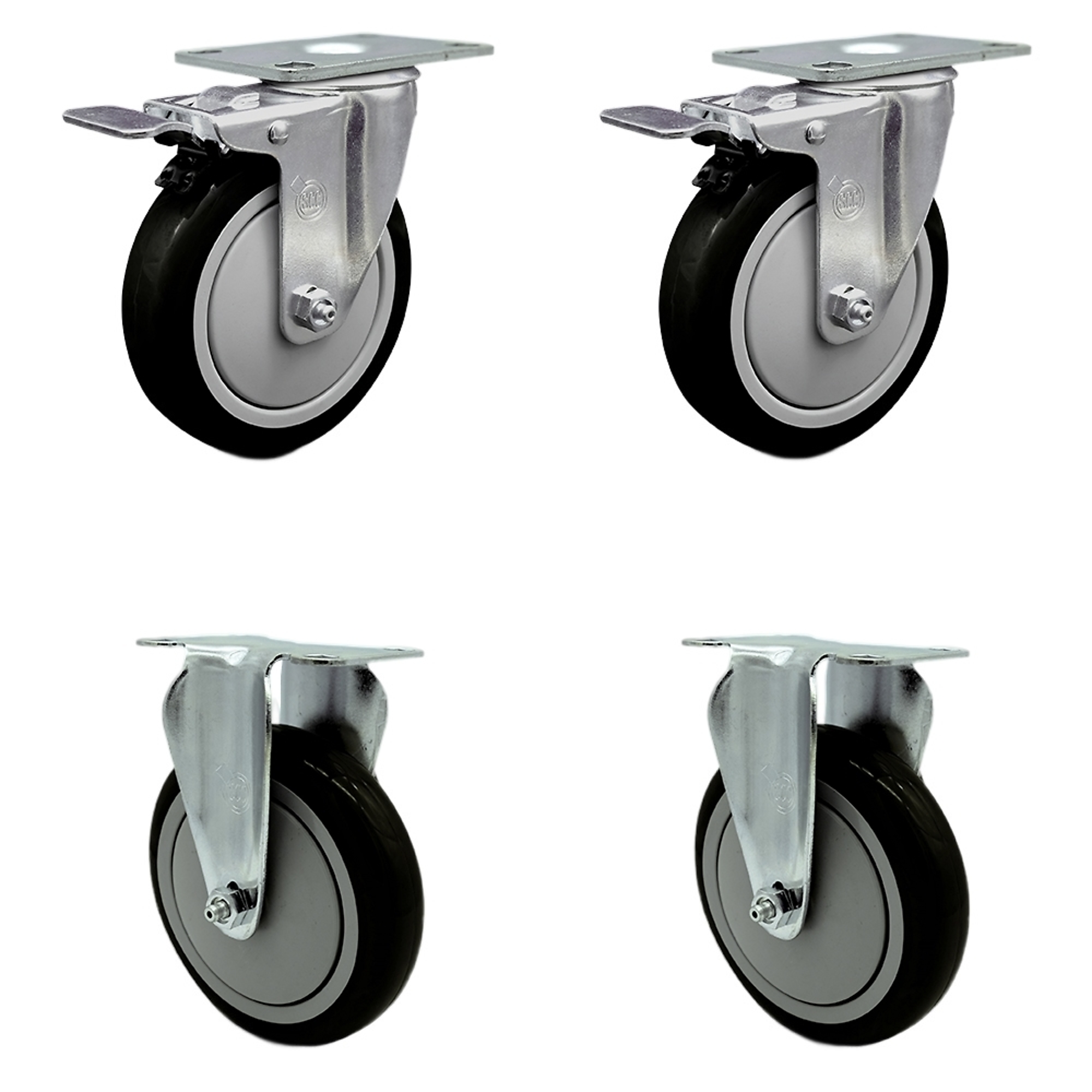 Service Caster, 5Inch x 1 1/4Inch Stem Casters, Wheel Diameter 5 in, Caster Type Swivel, Package (qty.) 4, Model CAM-SCC-TTL20S514-PPUB-BLK-2-R-2