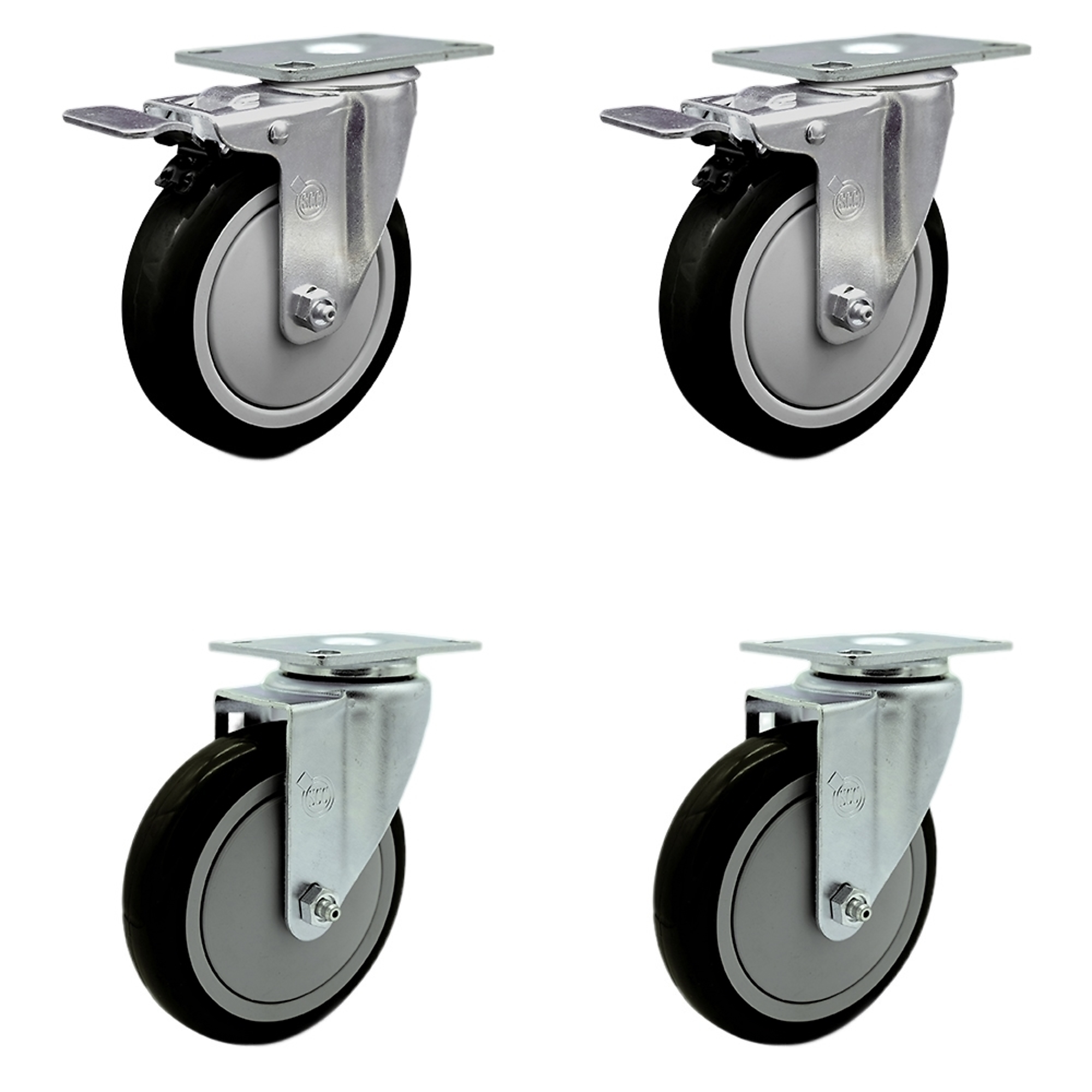 Service Caster, 5Inch x 1 1/4Inch Stem Casters, Wheel Diameter 5 in, Caster Type Swivel, Package (qty.) 4, Model CAM-SCC-TTL20S514-PPUB-BLK-2-S-2