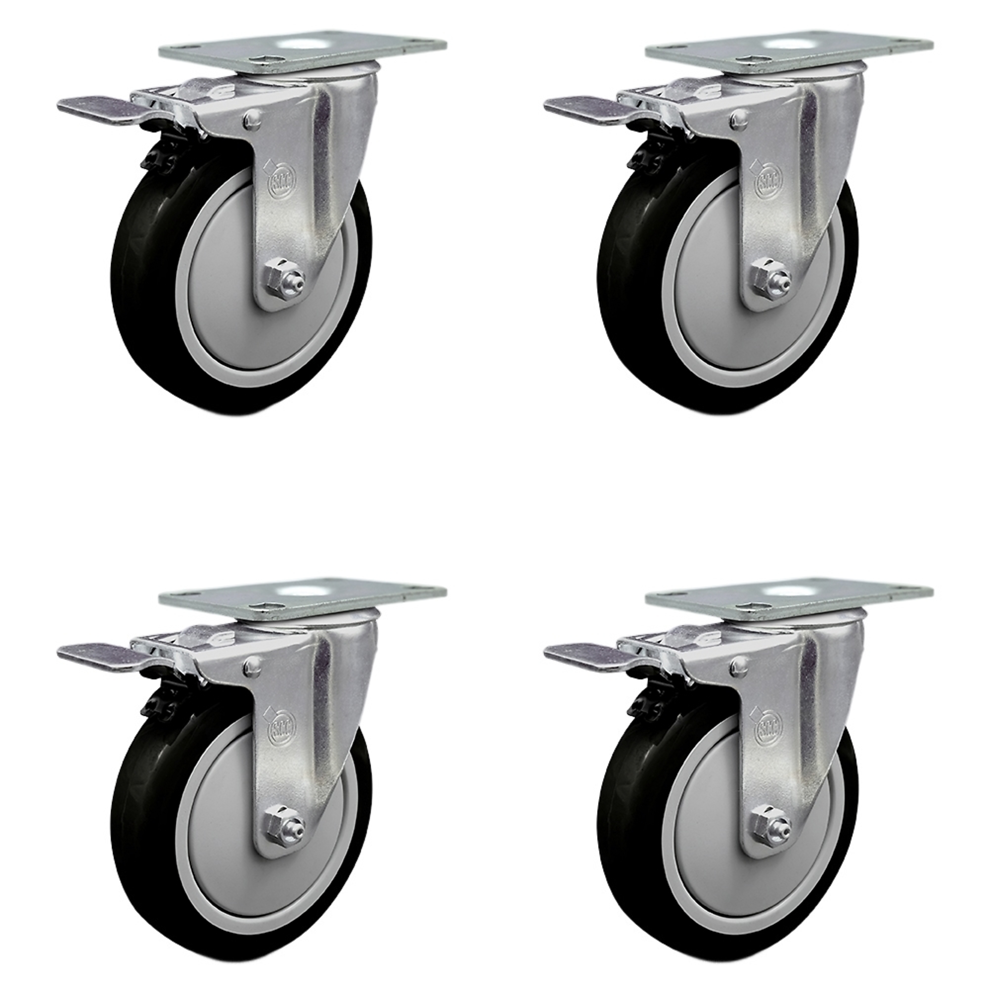 Service Caster, 5Inch x 1 1/4Inch Plate Casters, Wheel Diameter 5 in, Caster Type Swivel, Package (qty.) 4, Model CAM-SCC-TTL20S514-PPUB-BLK-4