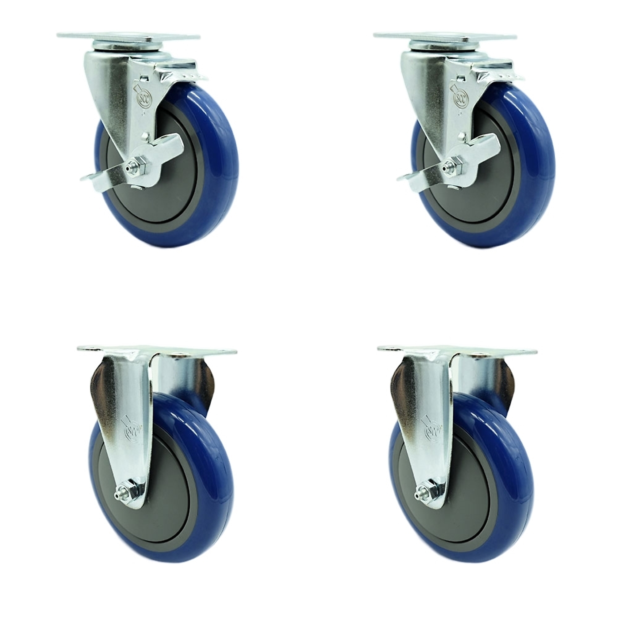 Service Caster, 5Inch x 1 1/4Inch Plate Casters, Wheel Diameter 5 in, Caster Type Swivel, Package (qty.) 4, Model CAM-SCC-20S514-PPUB-BLU-TLB-2-R514-2 -  734005058437
