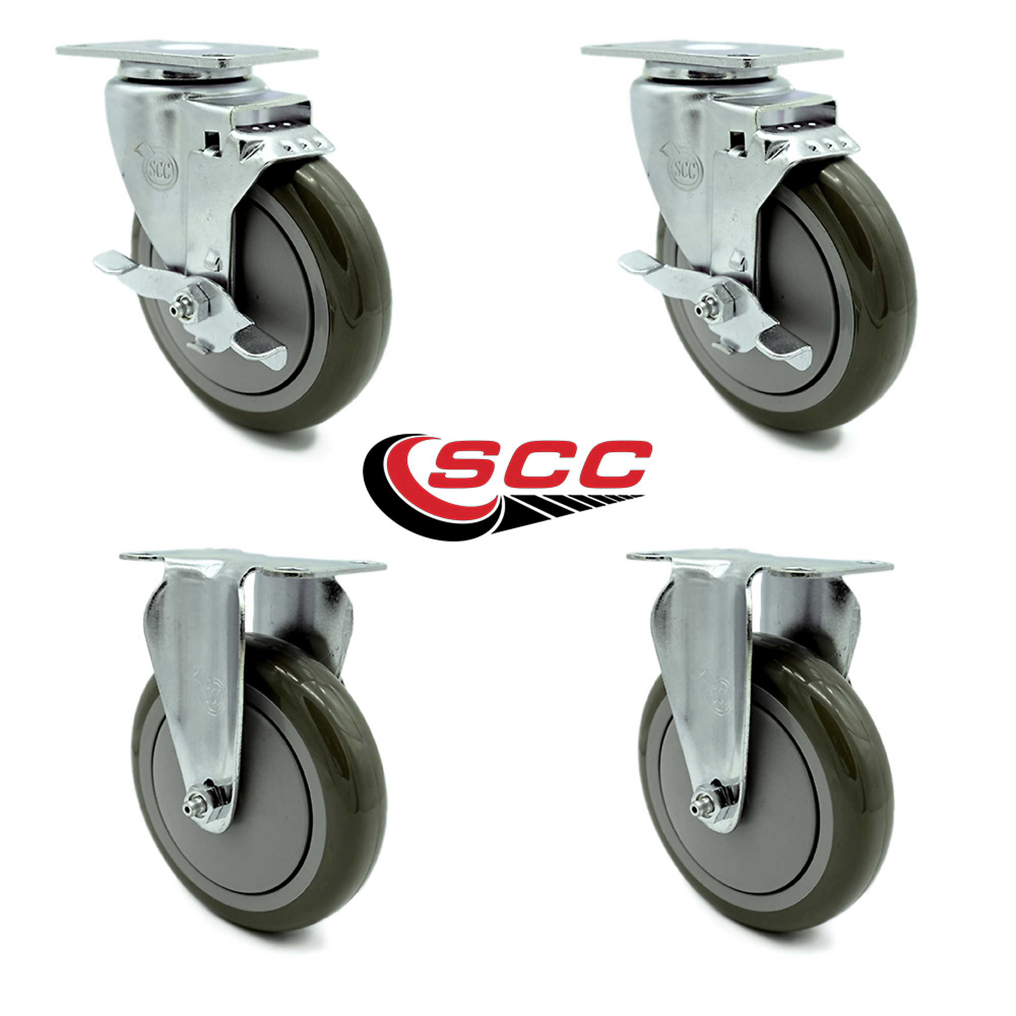 Service Caster, 5Inch x 1 1/4Inch Plate Casters, Wheel Diameter 5 in, Caster Type Swivel, Package (qty.) 4, Model CAM-SCC-20S514-PPUB-TLB-2-R514-2 -  734005058550