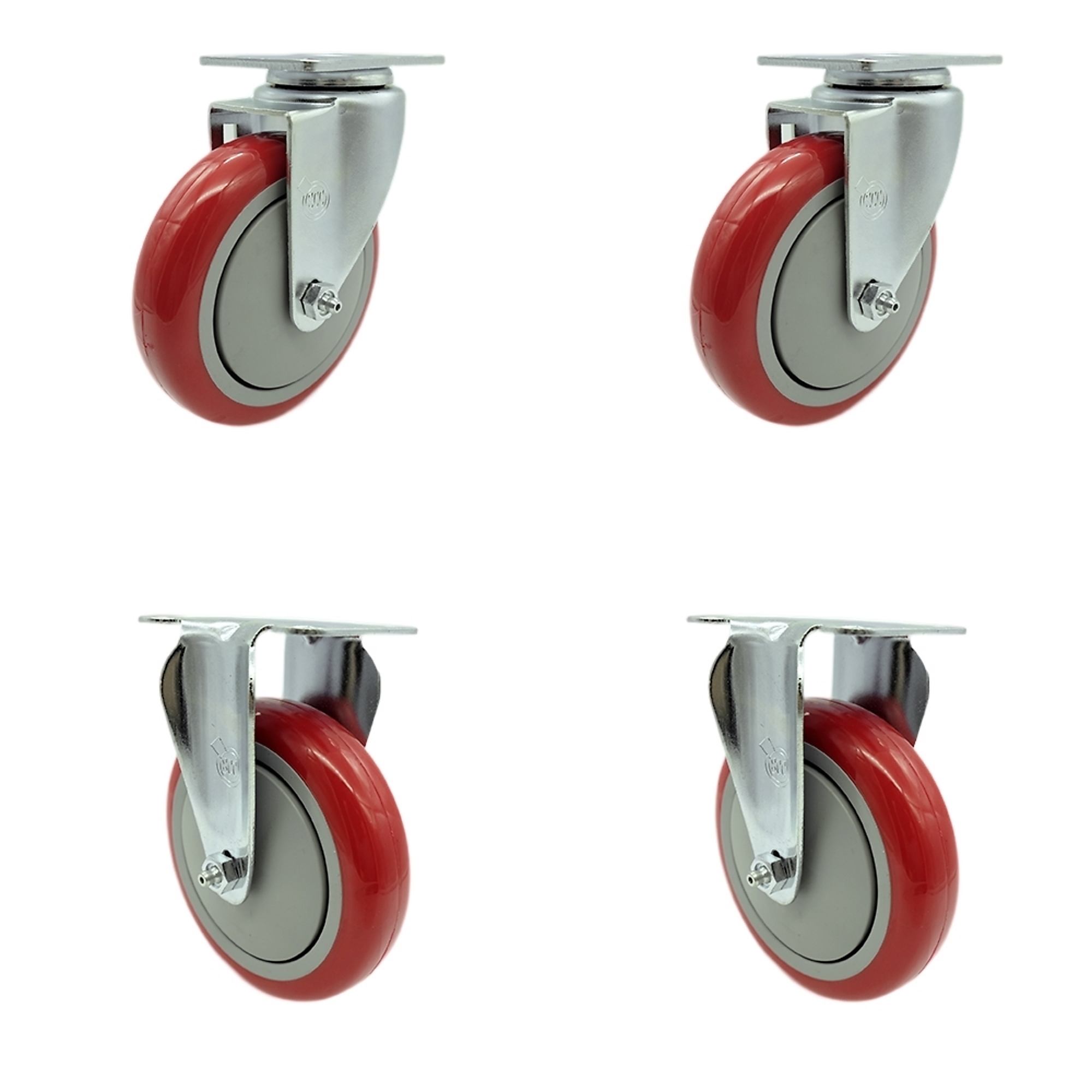 Service Caster, 5Inch x 1 1/4Inch Plate Casters, Wheel Diameter 5 in, Caster Type Swivel, Package (qty.) 4, Model CAM-SCC-20S514-PPUB-RED-2-R514-2