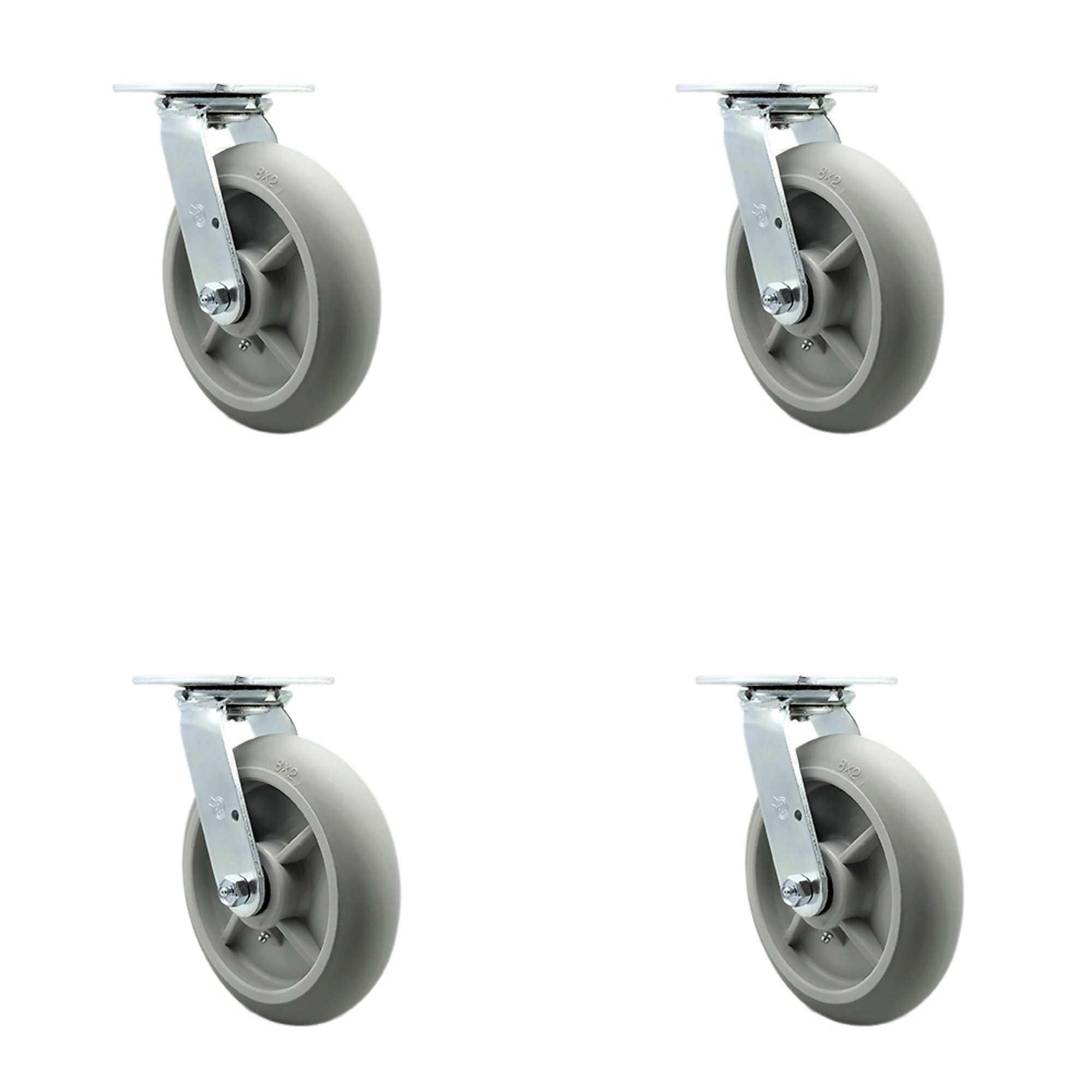 Service Caster, 8Inch x 2Inch Plate Casters, Wheel Diameter 8 in, Caster Type Swivel, Package (qty.) 4, Model CAM-SCC-30CS820-TPRRD-BSL-4