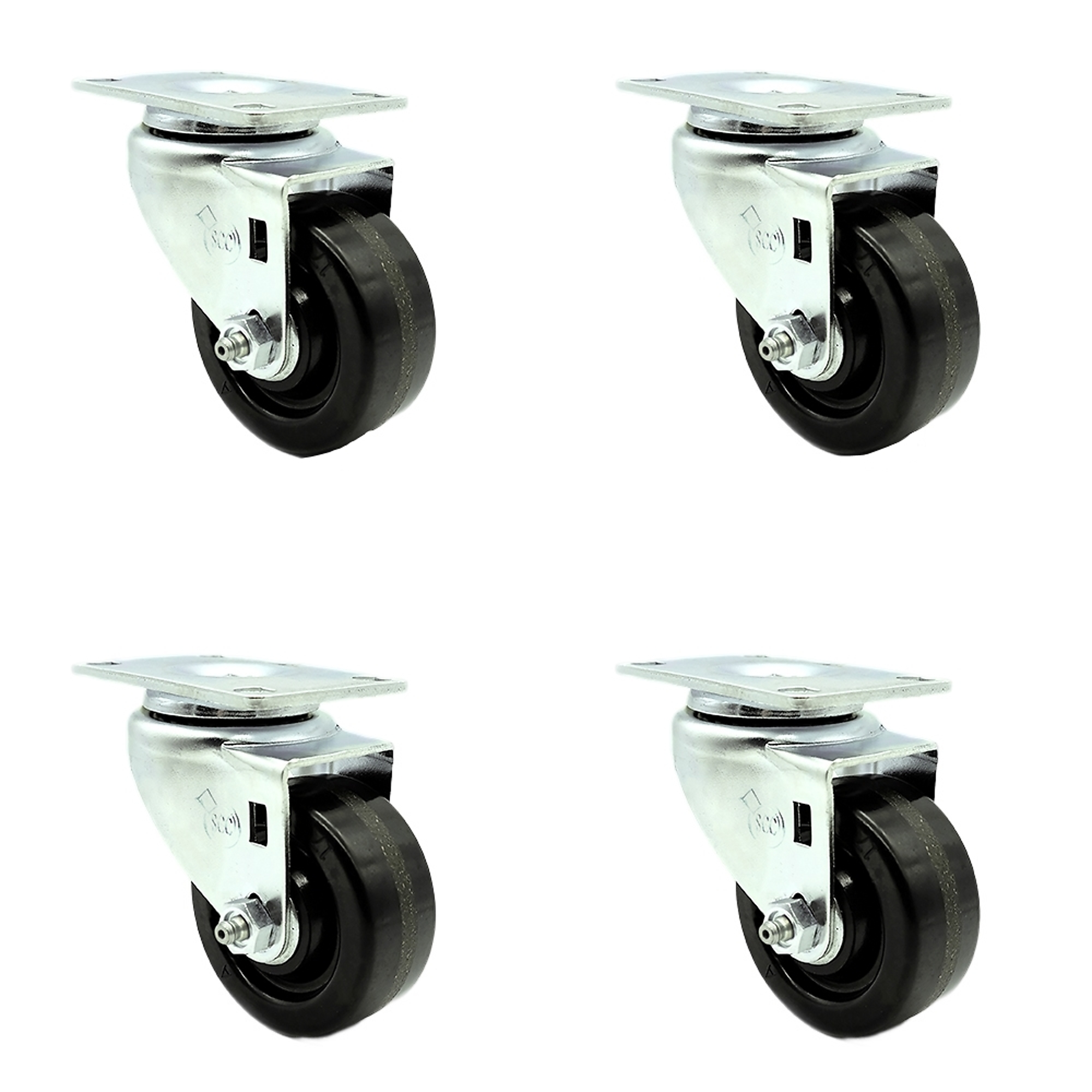 Service Caster, 3Inch x 1.25Inch Plate Casters, Wheel Diameter 3 in, Caster Type Swivel, Package (qty.) 4, Model ALB-SCC-SS20S314-PHS-4