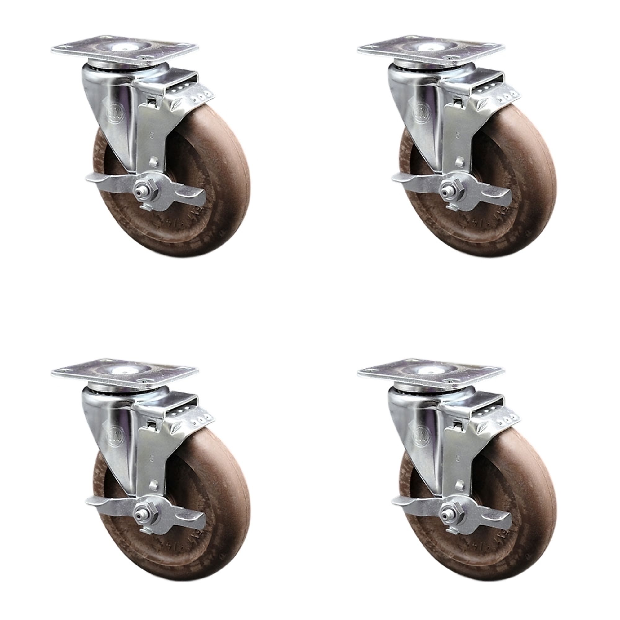 Service Caster, 5Inch x 1 1/4Inch Plate Casters, Wheel Diameter 5 in, Caster Type Swivel, Package (qty.) 4, Model SCC-20S514-GFNSHT-TLB-TP2-4