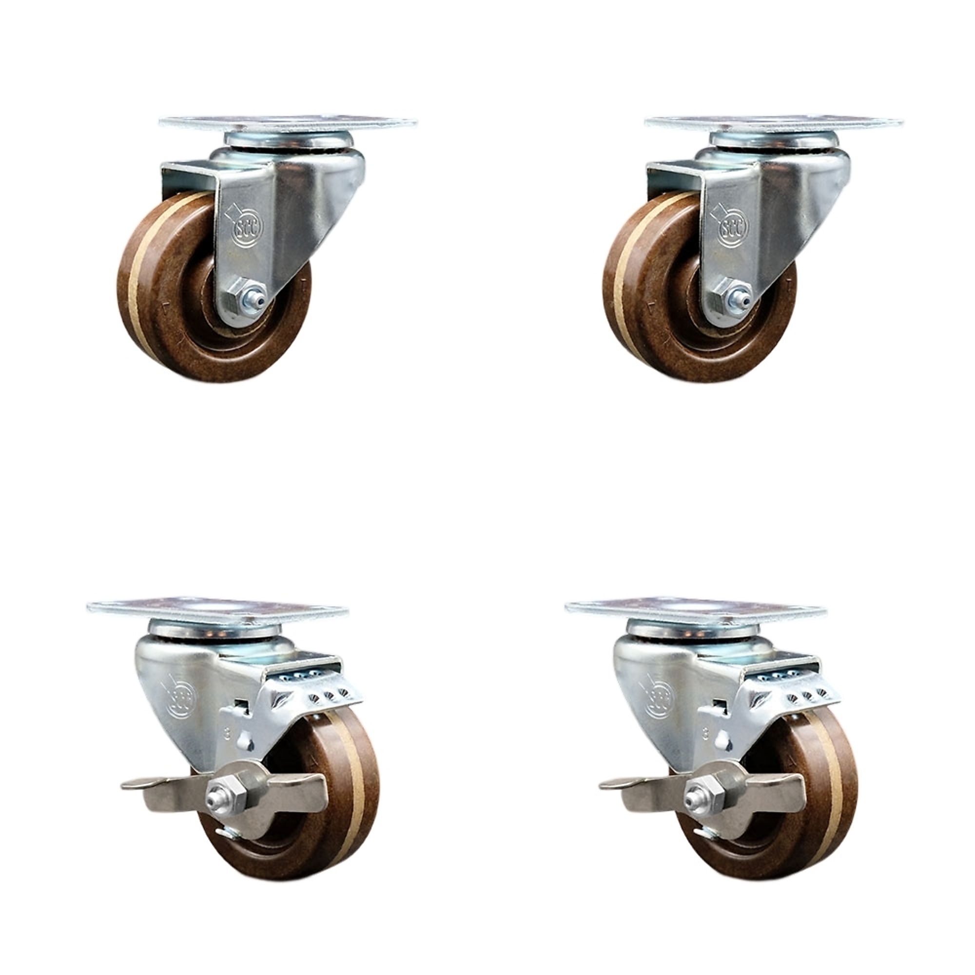 Service Caster, 3Inch x 1 1/4Inch Plate Casters, Wheel Diameter 3 in, Caster Type Swivel, Package (qty.) 4, Model SCC-20S314-PHRHT-TP2-2-TLB-2