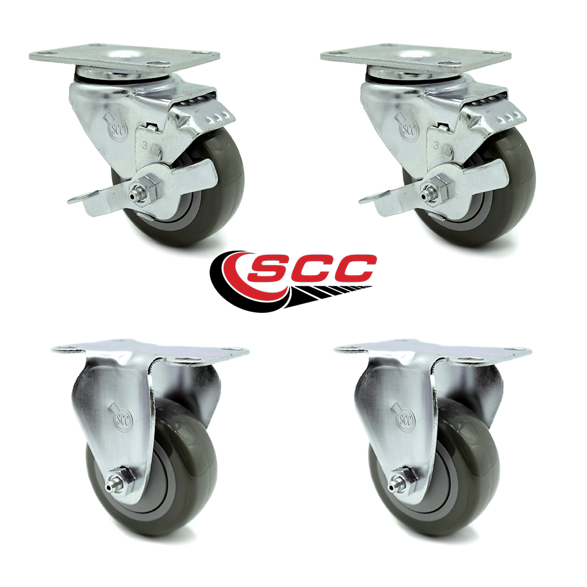 Service Caster, 3Inch x 1 1/4Inch Plate Casters, Wheel Diameter 3 in, Caster Type Swivel, Package (qty.) 4, Model SCC-20S314-PPUB-TLB-TP2-2-R-2