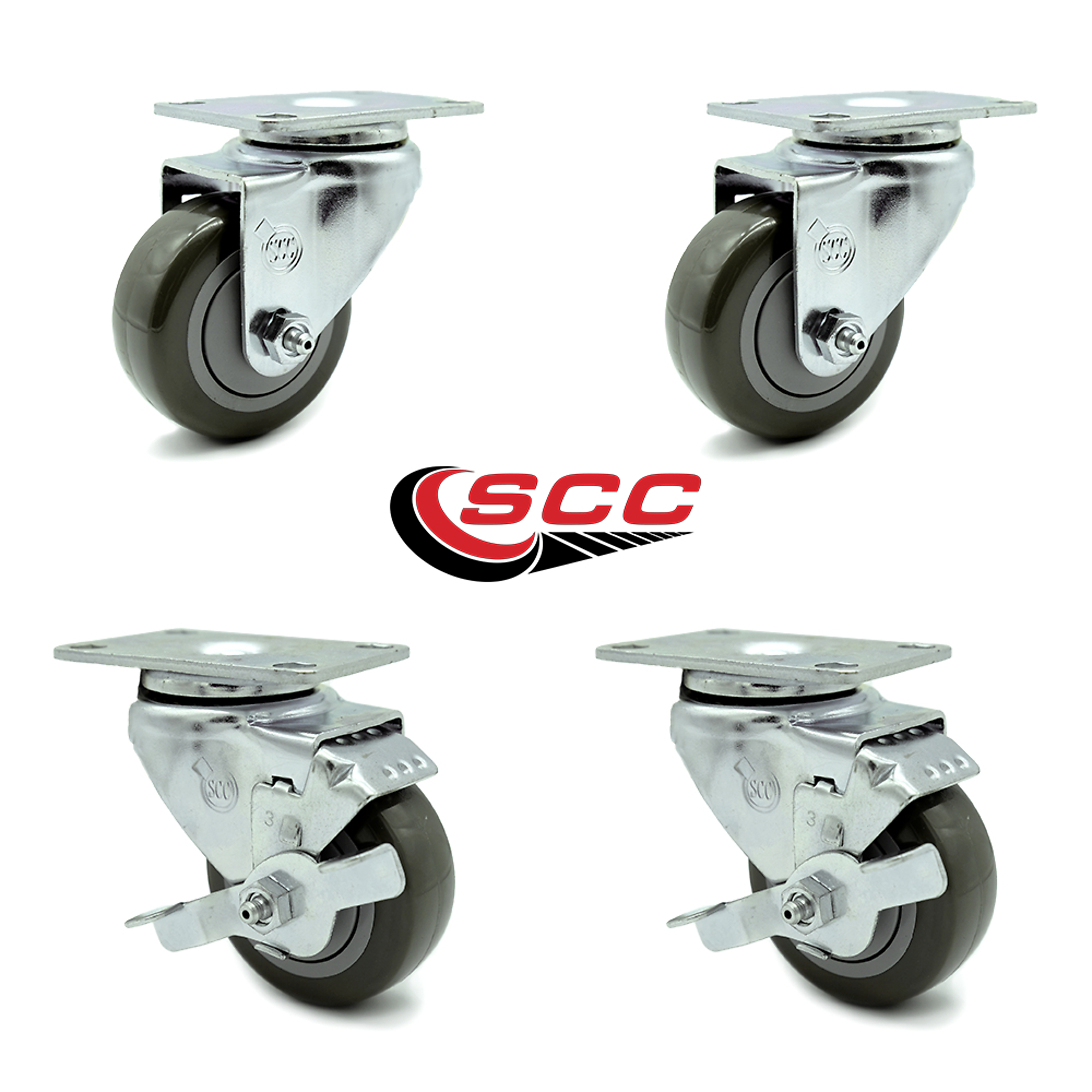 Service Caster, 3Inch x 1 1/4Inch Plate Casters, Wheel Diameter 3 in, Caster Type Swivel, Package (qty.) 4, Model SCC-20S314-PPUB-TP2-2-TLB-2