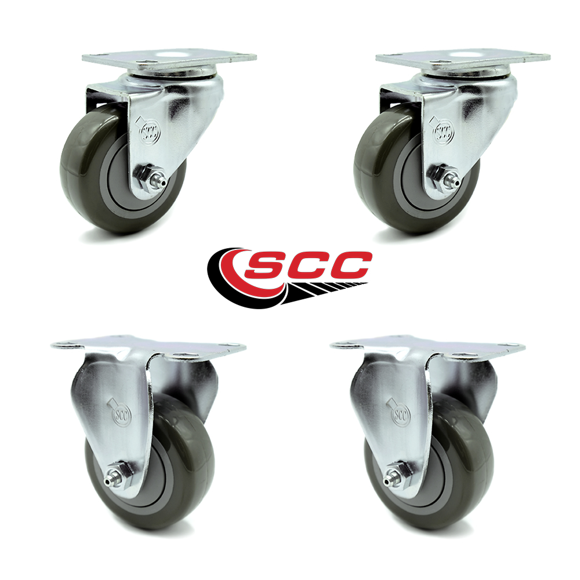 Service Caster, 3Inch x 1 1/4Inch Plate Casters, Wheel Diameter 3 in, Caster Type Swivel, Package (qty.) 4, Model SCC-20S314-PPUB-TP2-2-R-2