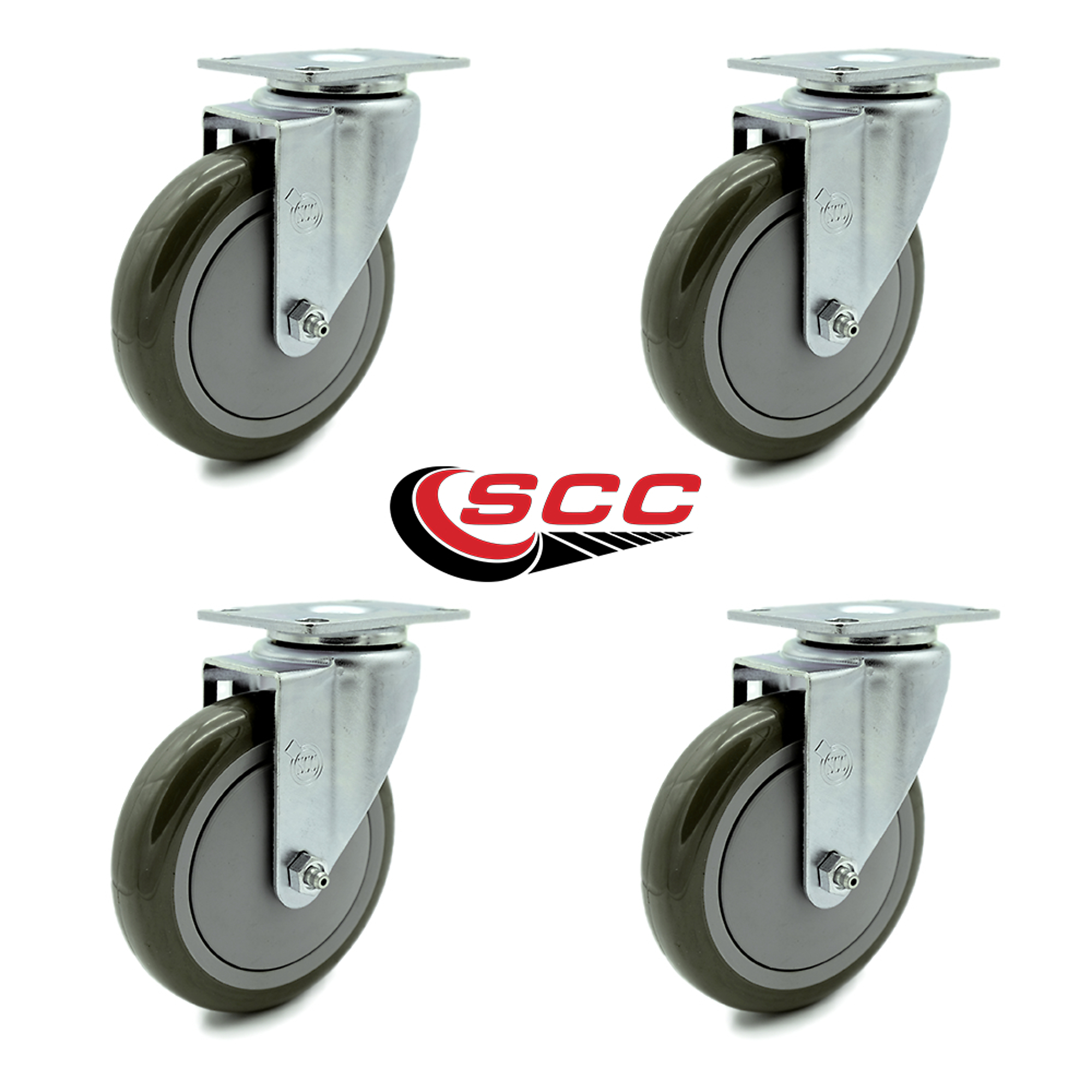 Service Caster, 5Inch x 1 1/4Inch Plate Casters, Wheel Diameter 5 in, Caster Type Swivel, Package (qty.) 4, Model SCC-20S514-PPUB-TP2-4