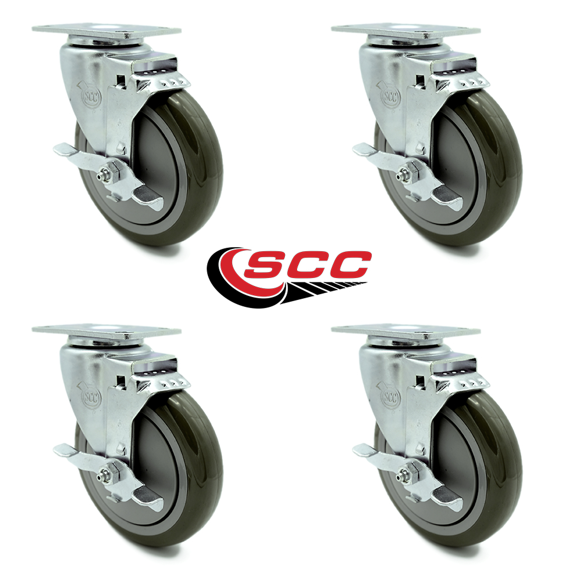 Service Caster, 5Inch x 1 1/4Inch Plate Casters, Wheel Diameter 5 in, Caster Type Swivel, Package (qty.) 4, Model SCC-20S514-PPUB-TLB-TP2-4