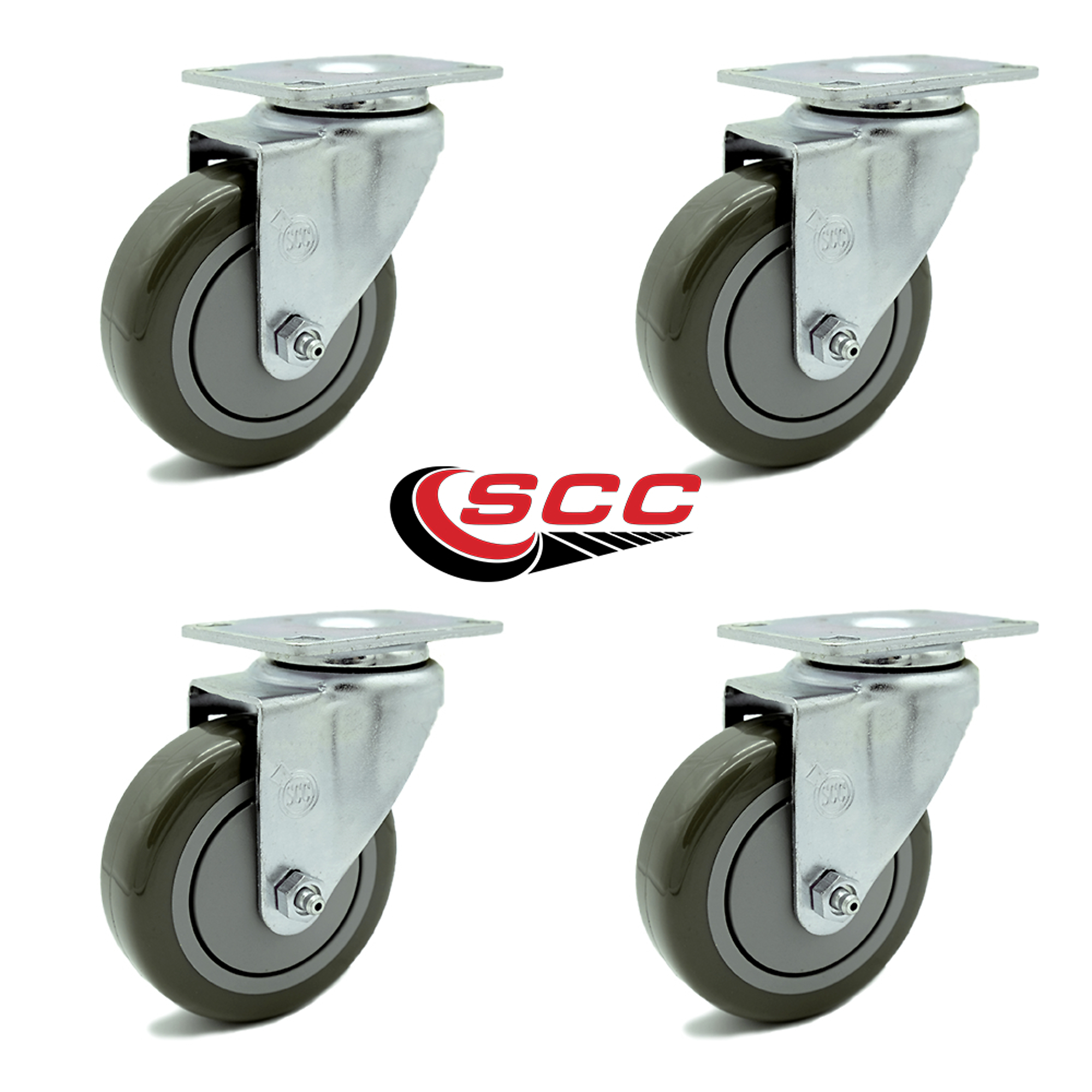 Service Caster, 4Inch x 1 1/4Inch Plate Casters, Wheel Diameter 4 in, Caster Type Swivel, Package (qty.) 4, Model SCC-20S414-PPUB-TP2-4