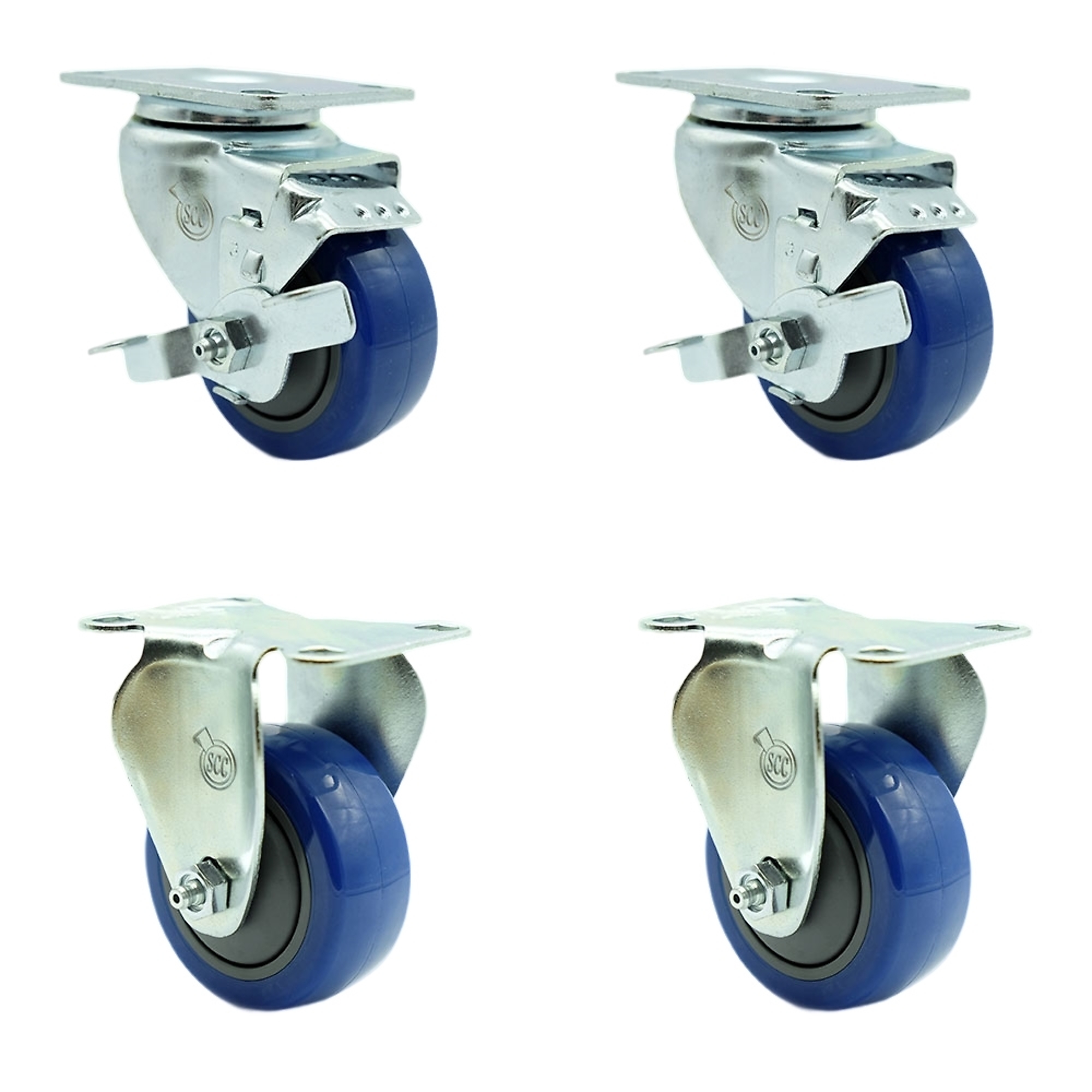 Service Caster, 3Inch x 1 1/4Inch Plate Casters, Wheel Diameter 3 in, Caster Type Swivel, Package (qty.) 4, Model SCC-20S314-PPUB-BLUE-TLB-TP2-2-R-2