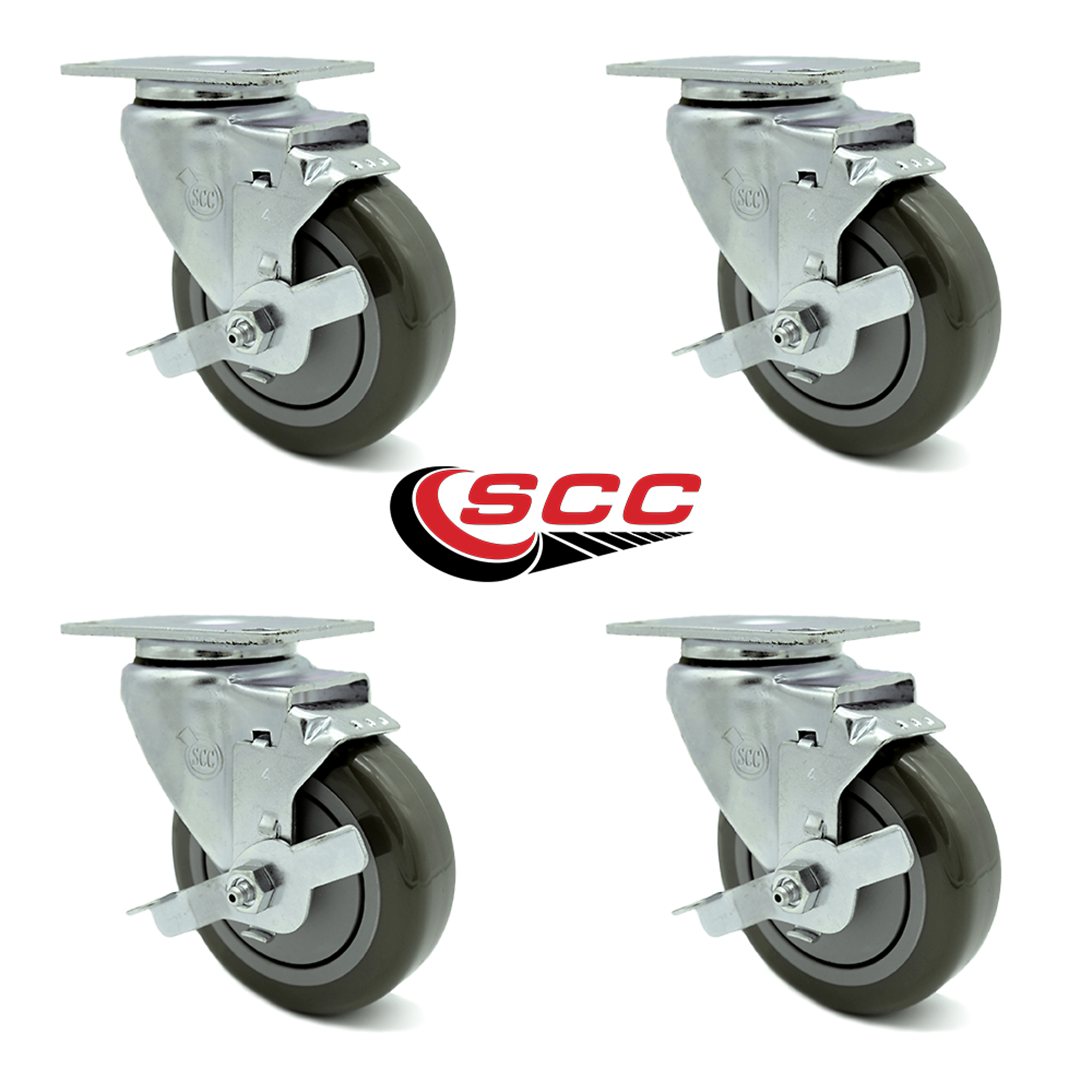 Service Caster, 4Inch x 1 1/4Inch Plate Casters, Wheel Diameter 4 in, Caster Type Swivel, Package (qty.) 4, Model SCC-20S414-PPUB-TLB-TP3-4