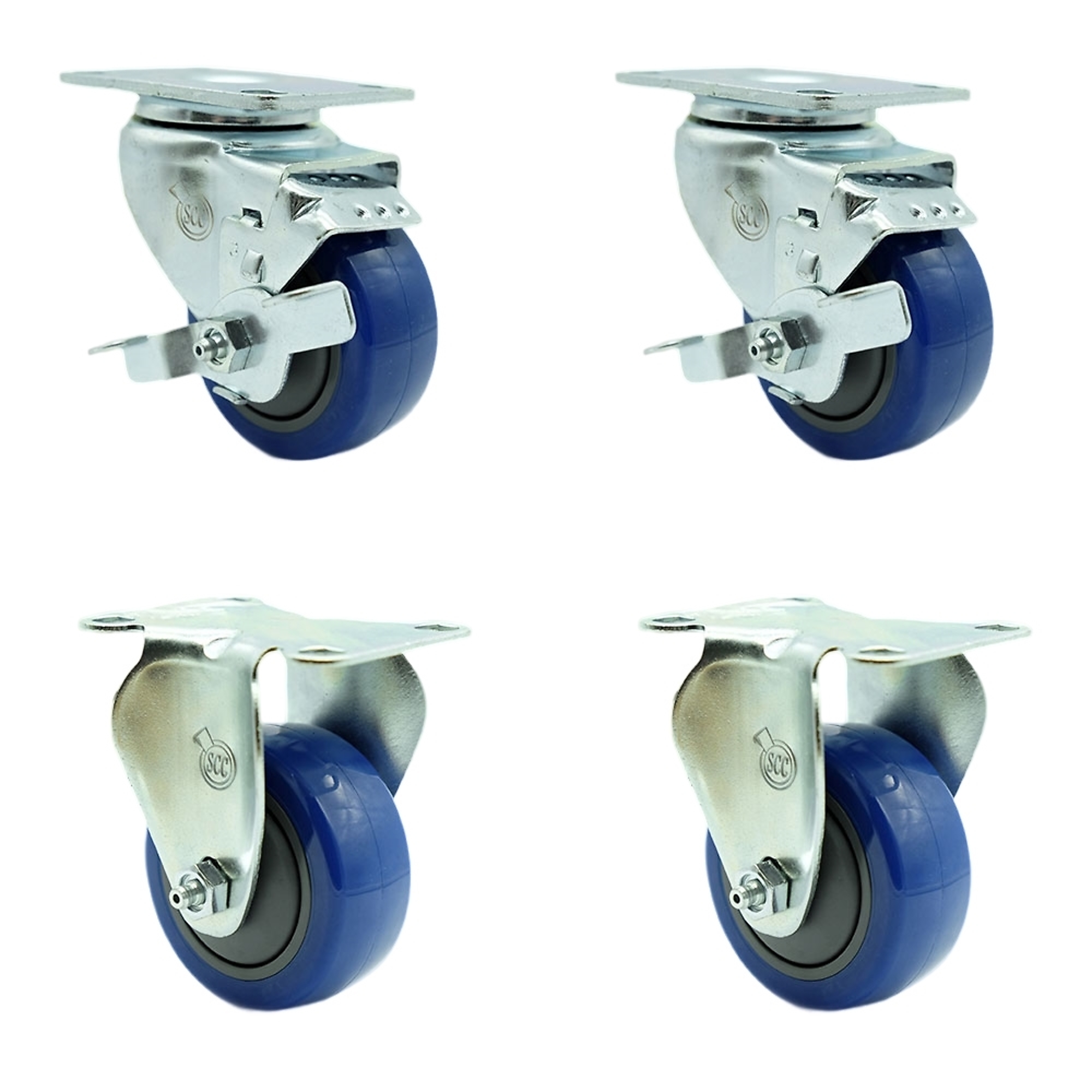 Service Caster, 3.5Inch x 1 1/4Inch Plate Casters, Wheel Diameter 3.5 in, Caster Type Swivel, Package (qty.) 4, Model SCC-20S3514-PPUB-BLUE-TLB-TP2-2-