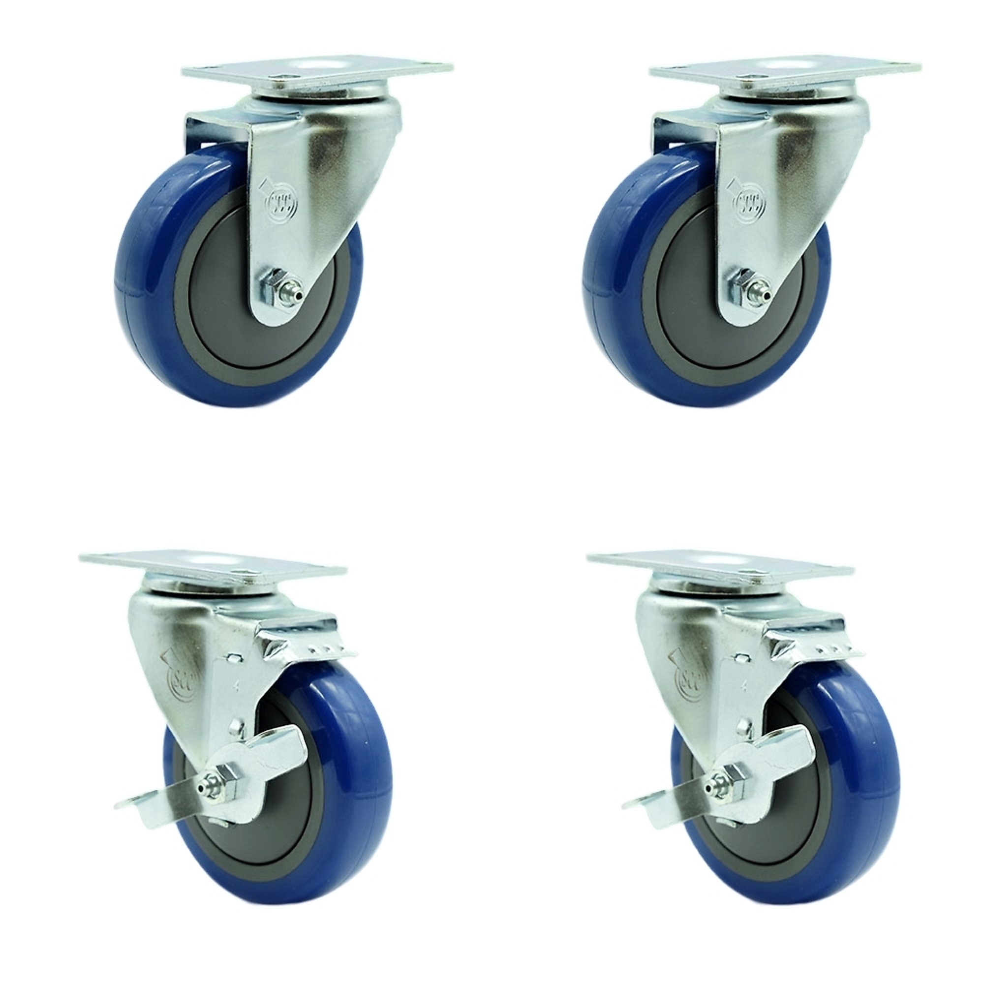 Service Caster, 4Inch x 1 1/4Inch Plate Casters, Wheel Diameter 4 in, Caster Type Swivel, Package (qty.) 4, Model SCC-20S414-PPUB-BLUE-TP3-2-TLB-2