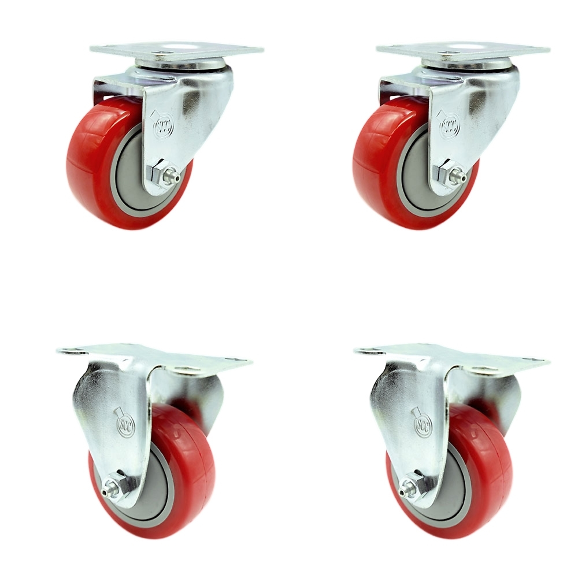 Service Caster, 3.5Inch x 1 1/4Inch Plate Casters, Wheel Diameter 3.5 in, Caster Type Swivel, Package (qty.) 4, Model SCC-20S3514-PPUB-RED-TP2-2-R-2