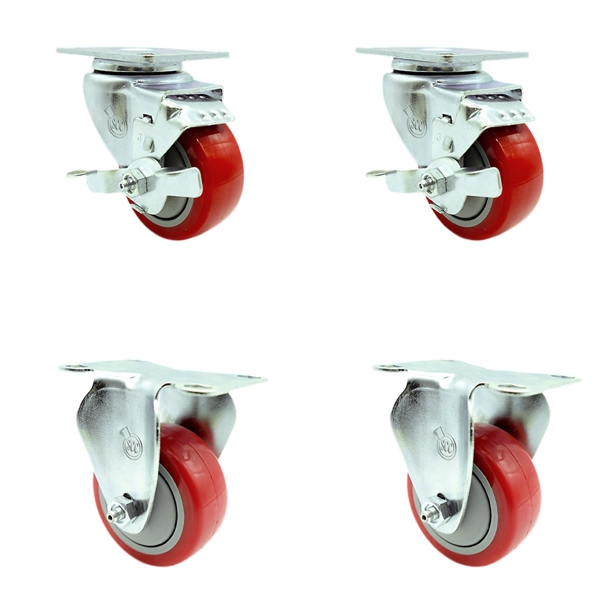 Service Caster, 3Inch x 1 1/4Inch Plate Casters, Wheel Diameter 3 in, Caster Type Swivel, Package (qty.) 4, Model SCC-20S314-PPUB-RED-TLB-TP2-2-R-2