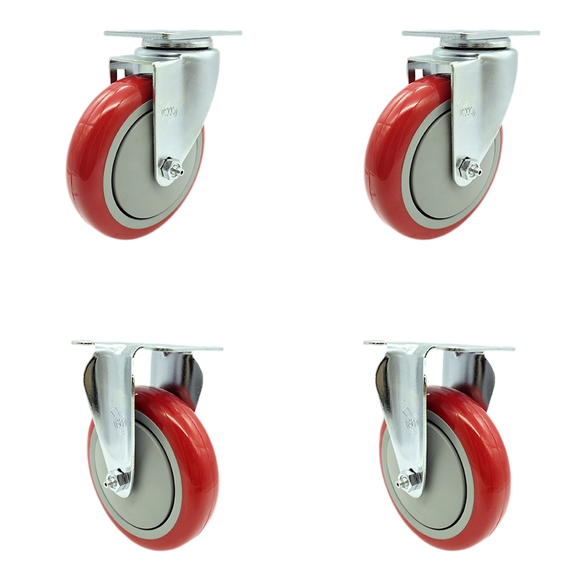 Service Caster, 5Inch x 1 1/4Inch Plate Casters, Wheel Diameter 5 in, Caster Type Swivel, Package (qty.) 4, Model SCC-20S514-PPUB-RED-TP2-2-R-2