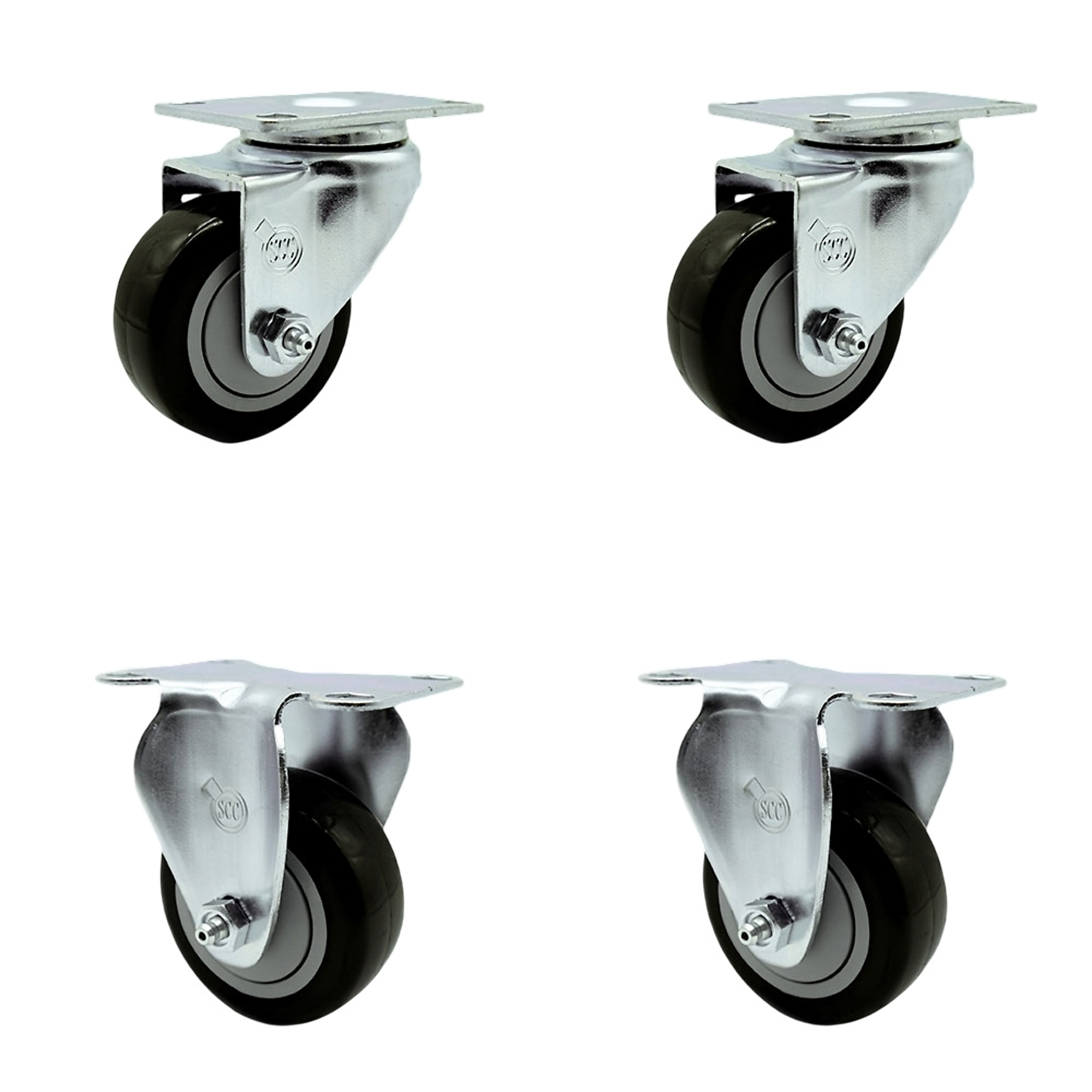 Service Caster, 3Inch x 1 1/4Inch Plate Casters, Wheel Diameter 3 in, Caster Type Swivel, Package (qty.) 4, Model SCC-20S314-PPUB-BLK-TP2-2-R-2