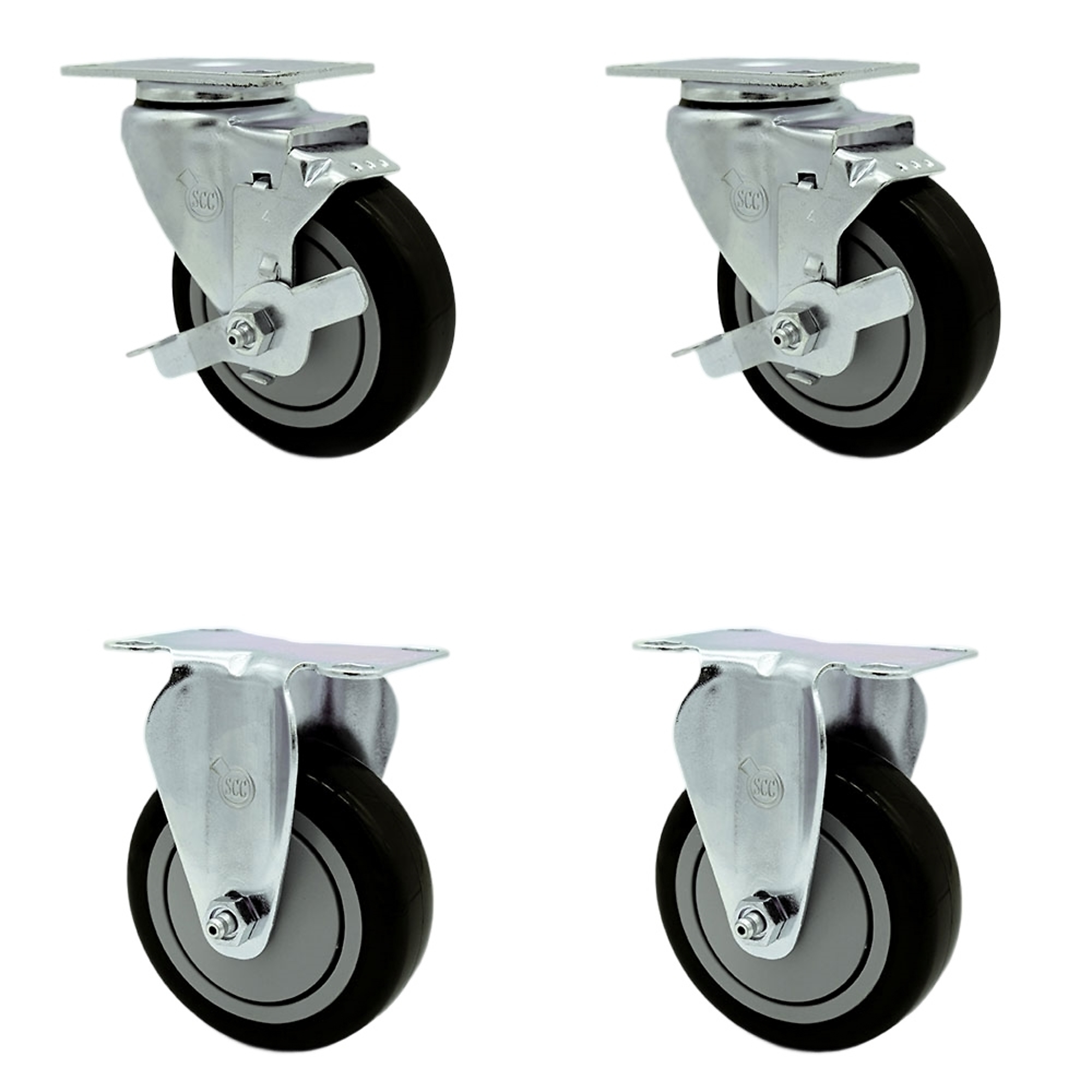 Service Caster, 4Inch x 1 1/4Inch Plate Casters, Wheel Diameter 4 in, Caster Type Swivel, Package (qty.) 4, Model SCC-20S414-PPUB-BLK-TLB-TP2-2-R-2