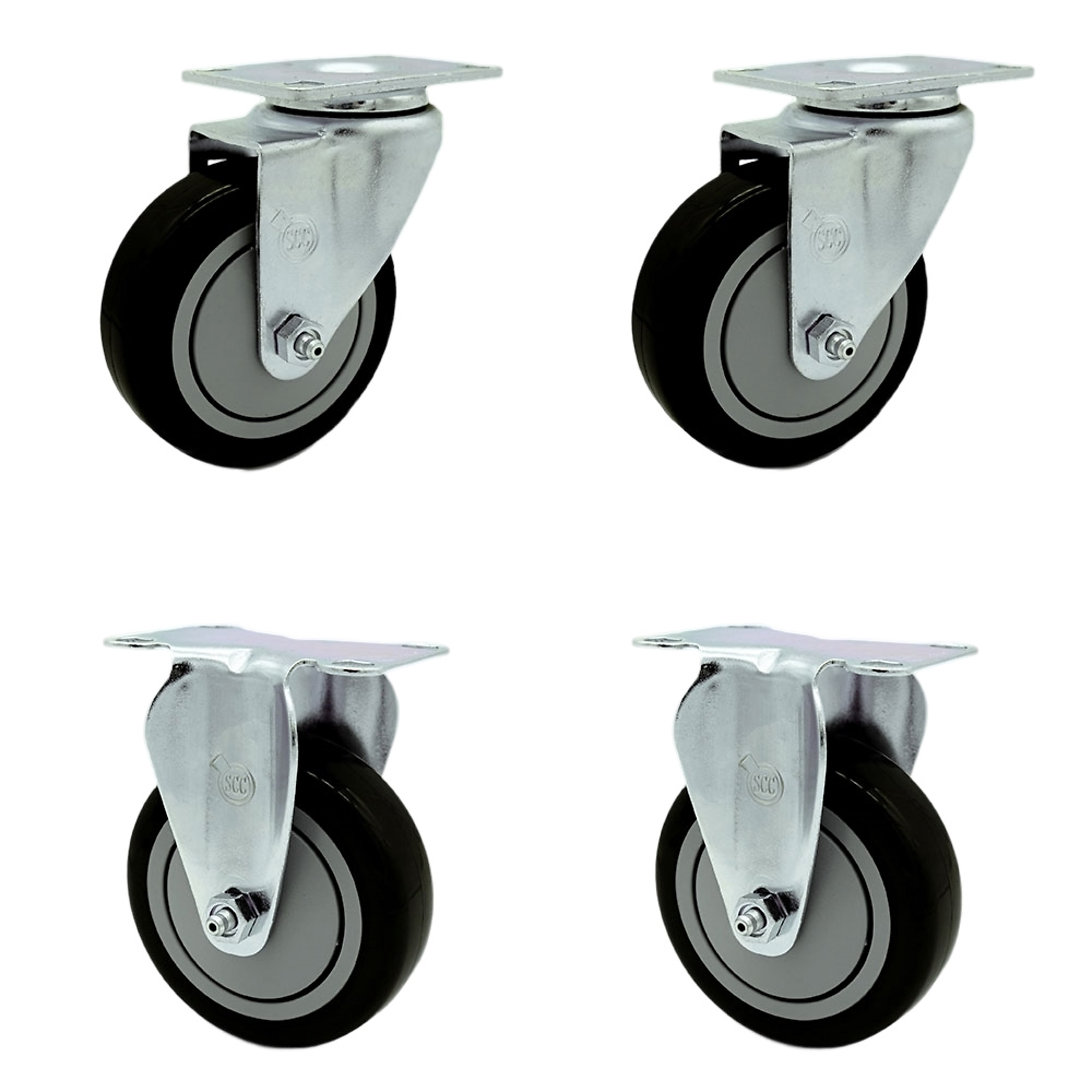 Service Caster, 4Inch x 1 1/4Inch Plate Casters, Wheel Diameter 4 in, Caster Type Swivel, Package (qty.) 4, Model SCC-20S414-PPUB-BLK-TP2-2-R-2