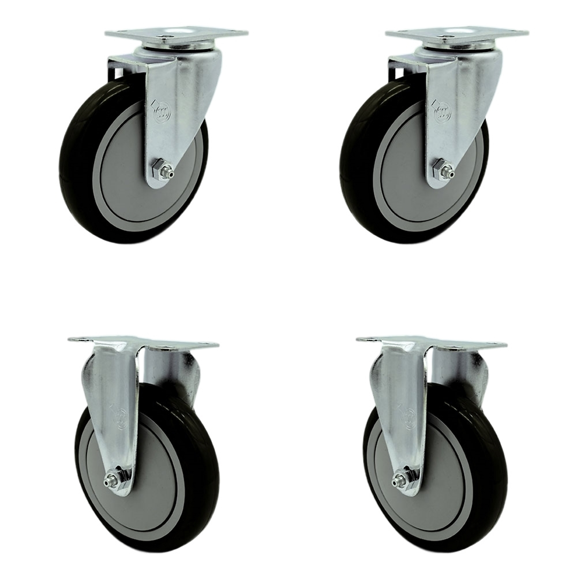 Service Caster, 5Inch x 1 1/4Inch Plate Casters, Wheel Diameter 5 in, Caster Type Swivel, Package (qty.) 4, Model SCC-20S514-PPUB-BLK-TP2-2-R-2