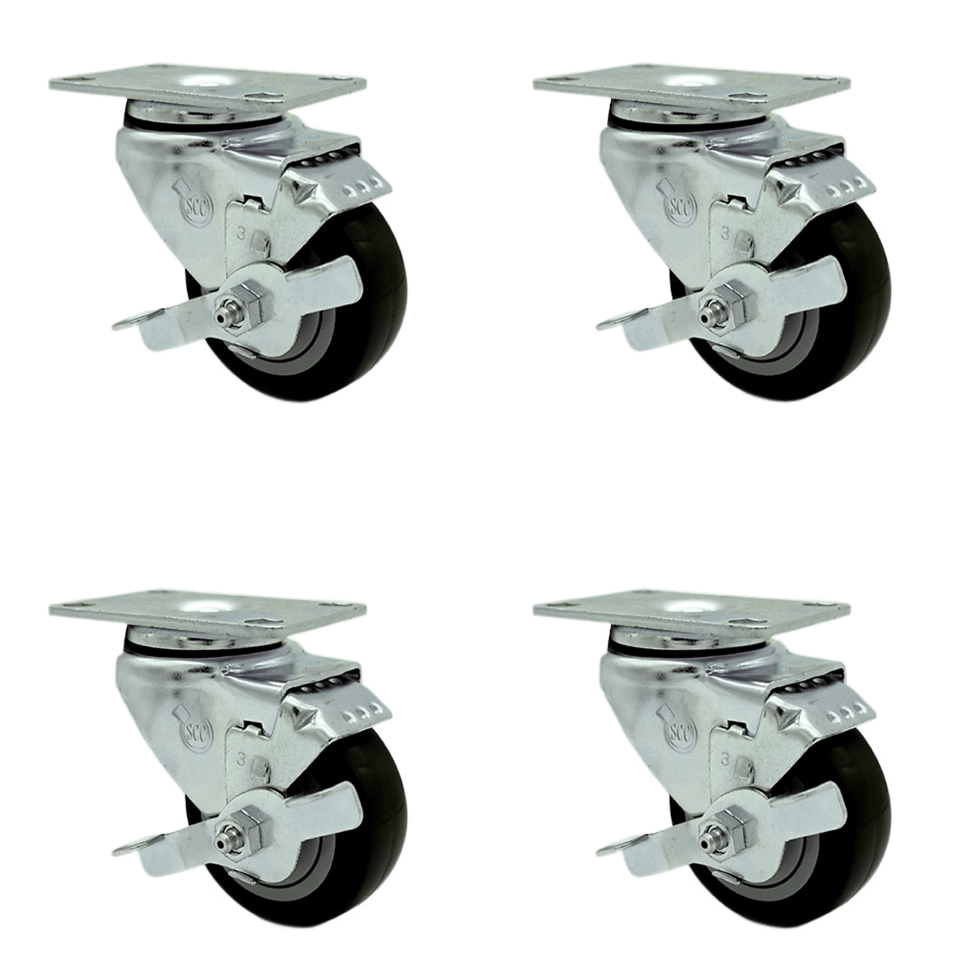 Service Caster, 3Inch x 1 1/4Inch Plate Casters, Wheel Diameter 3 in, Caster Type Swivel, Package (qty.) 4, Model SCC-20S314-PPUB-BLK-TLB-TP3-4